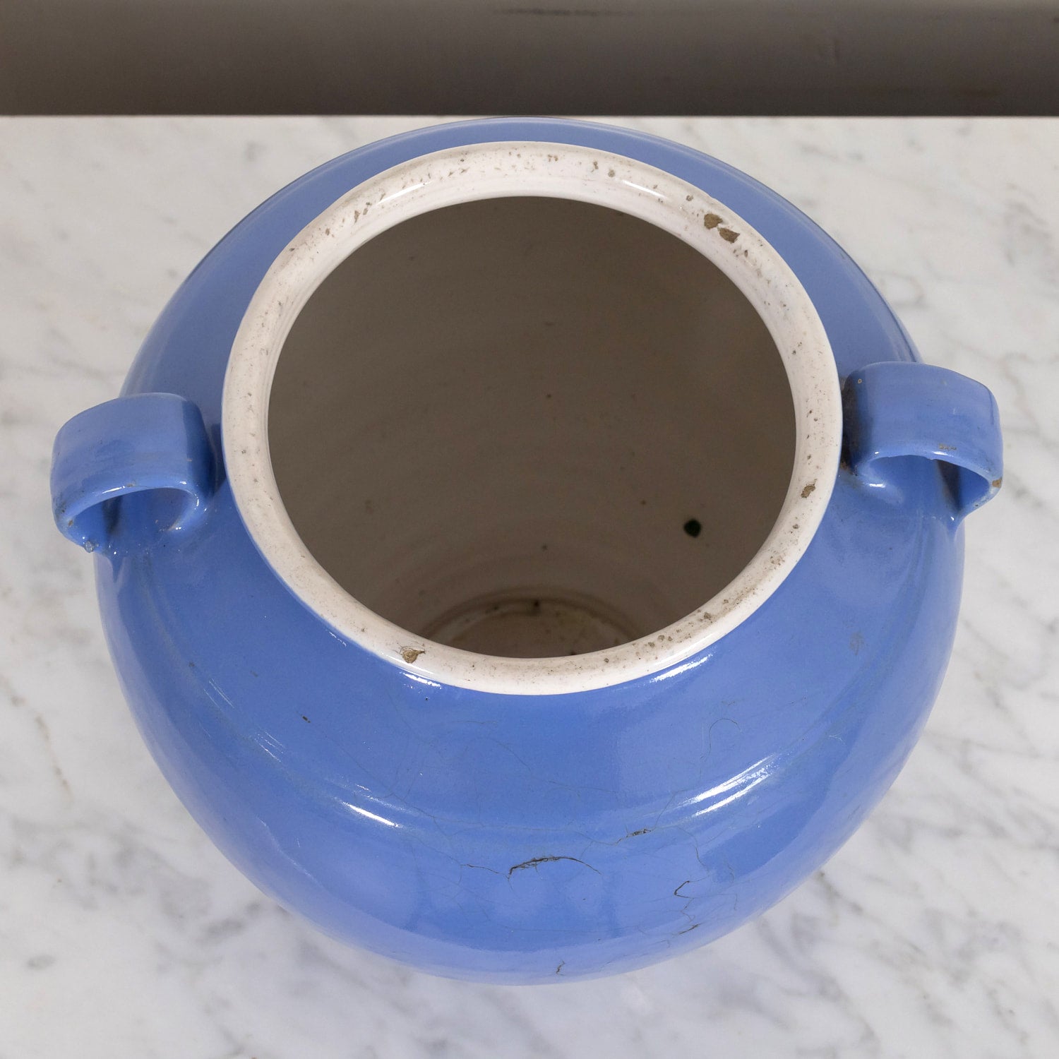 Rare 19th Century French Confit Pot or Egg Pot with Blue Glaze