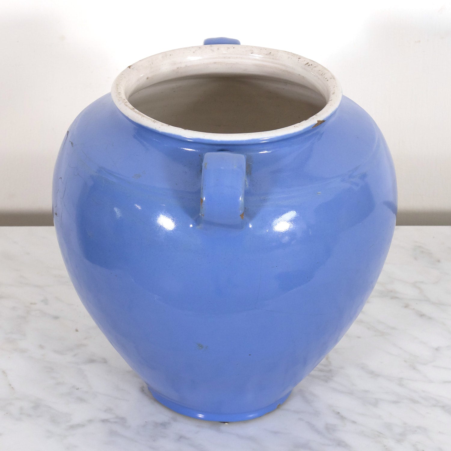 Rare 19th Century French Confit Pot or Egg Pot with Blue Glaze