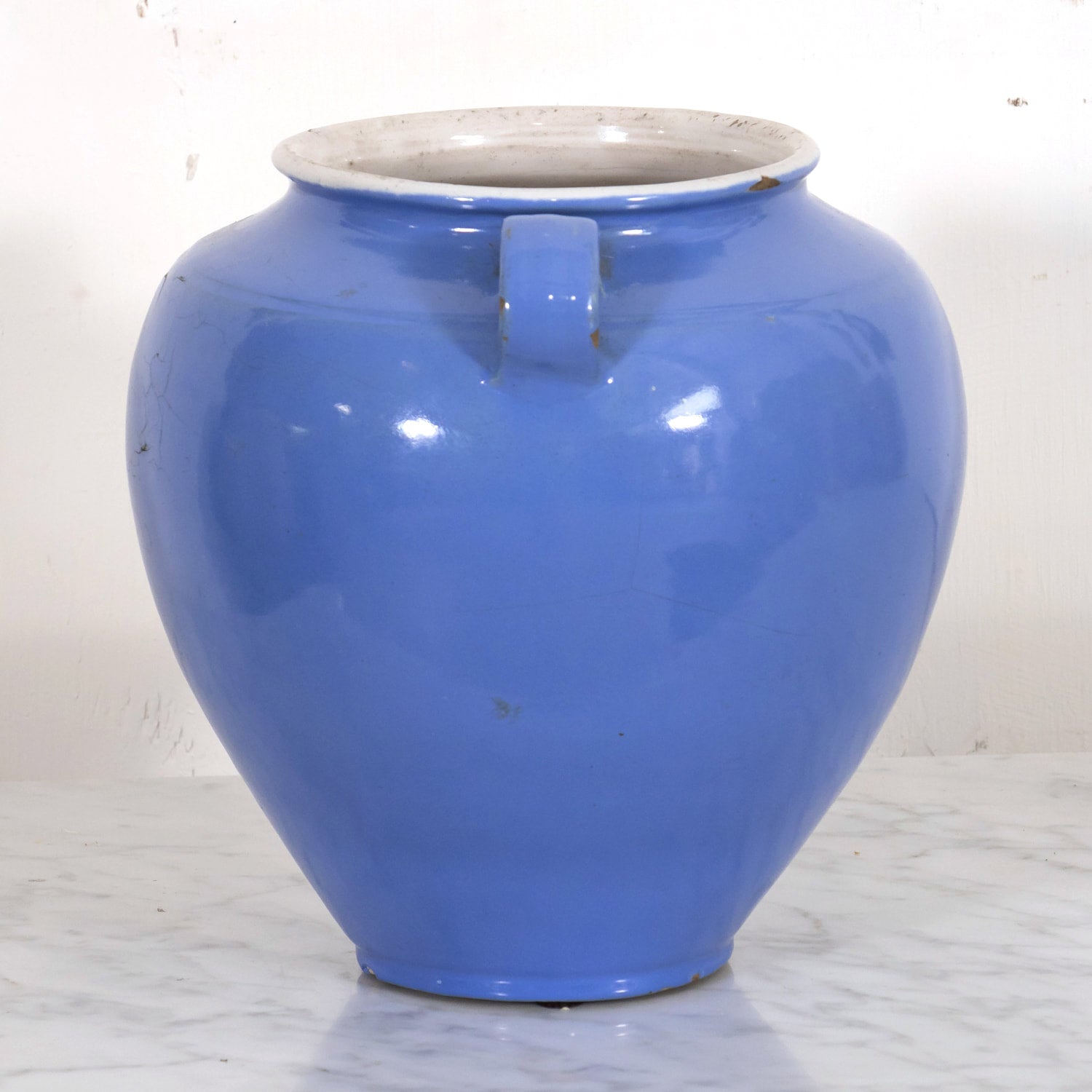 Rare 19th Century French Confit Pot or Egg Pot with Blue Glaze
