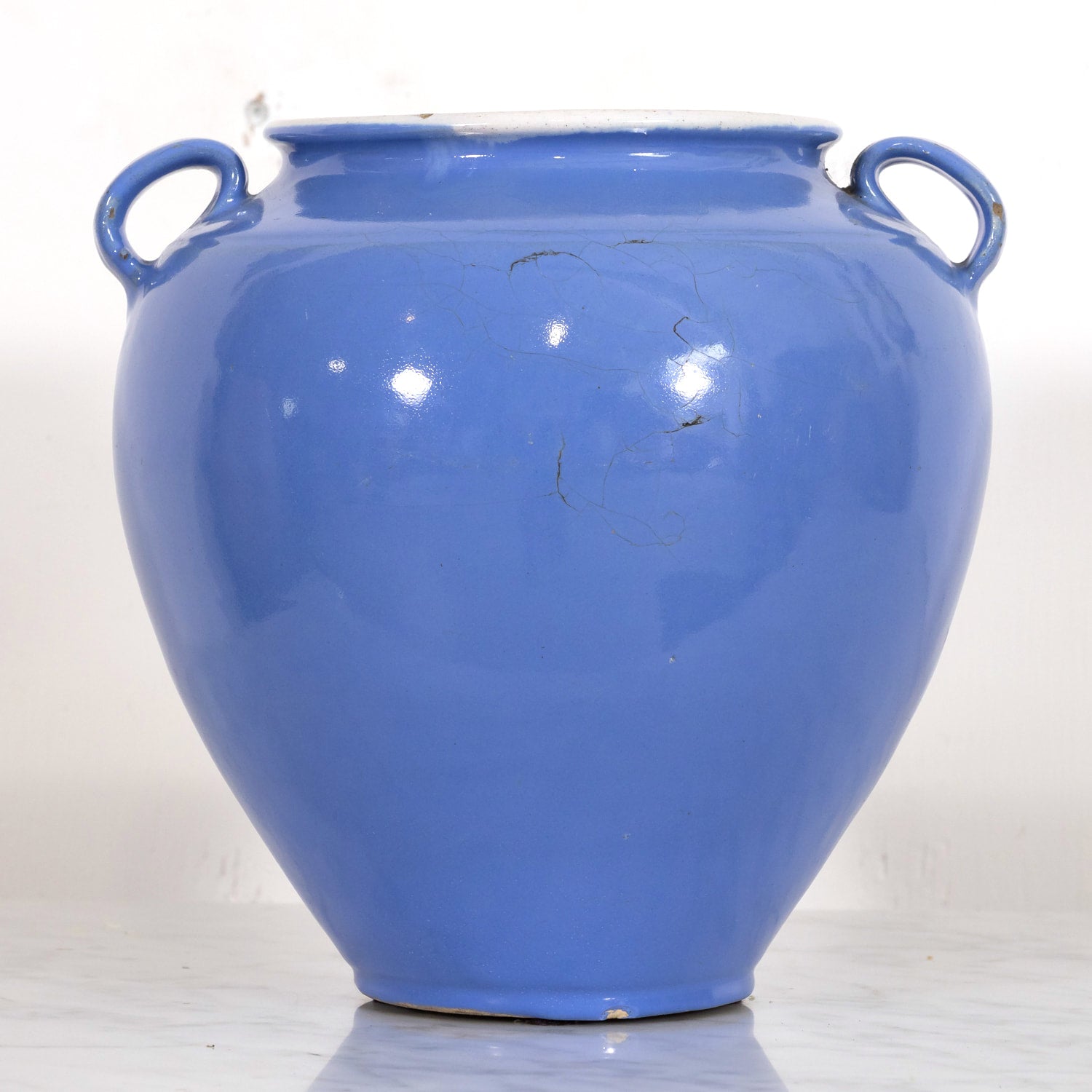Rare 19th Century French Confit Pot or Egg Pot with Blue Glaze