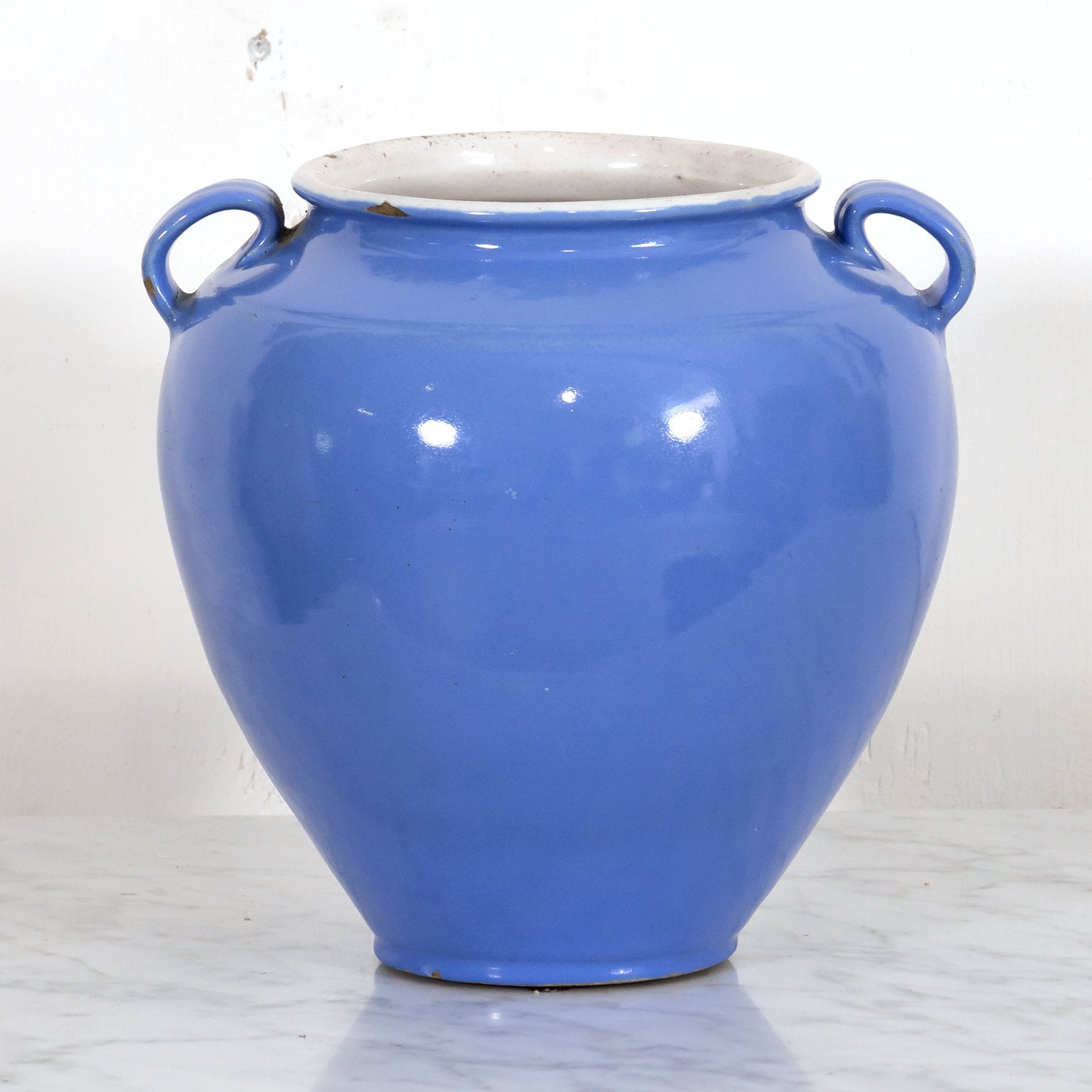Rare 19th Century French Confit Pot or Egg Pot with Blue Glaze