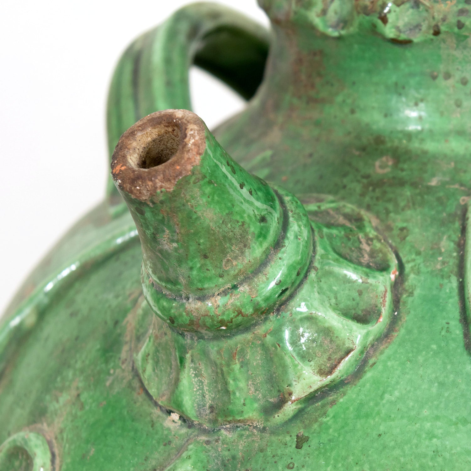 Exceptional and Rare Early 19th Century French Glazed Terracotta Walnut Oil Jug