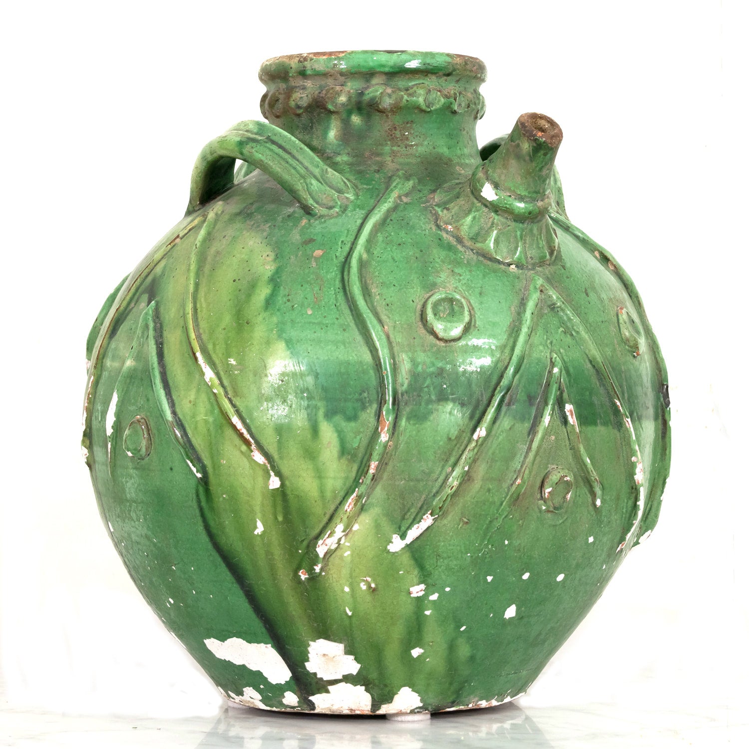 Exceptional and Rare Early 19th Century French Glazed Terracotta Walnut Oil Jug