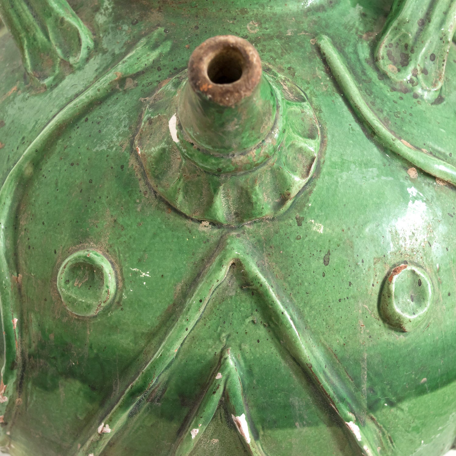 Exceptional and Rare Early 19th Century French Glazed Terracotta Walnut Oil Jug