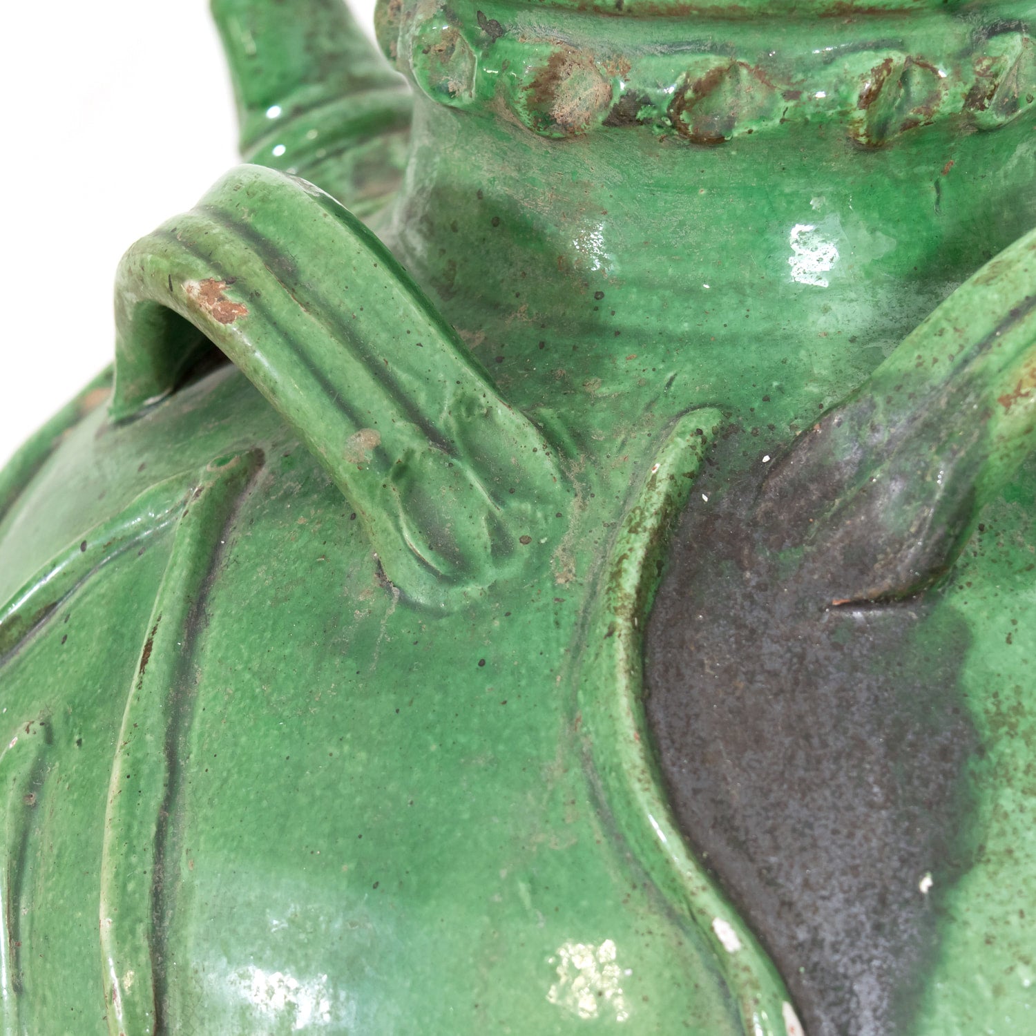 Exceptional and Rare Early 19th Century French Glazed Terracotta Walnut Oil Jug