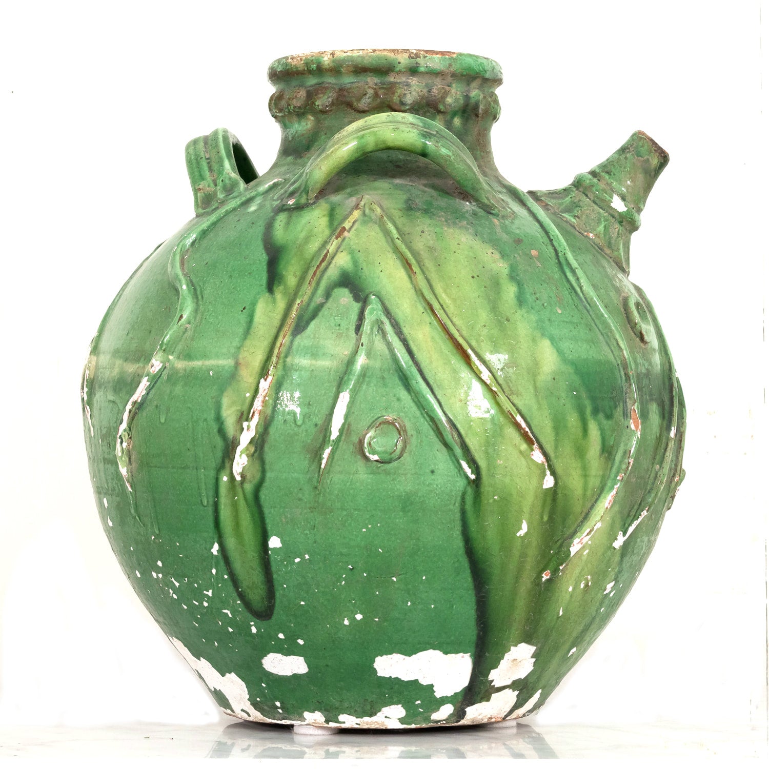 Exceptional and Rare Early 19th Century French Glazed Terracotta Walnut Oil Jug
