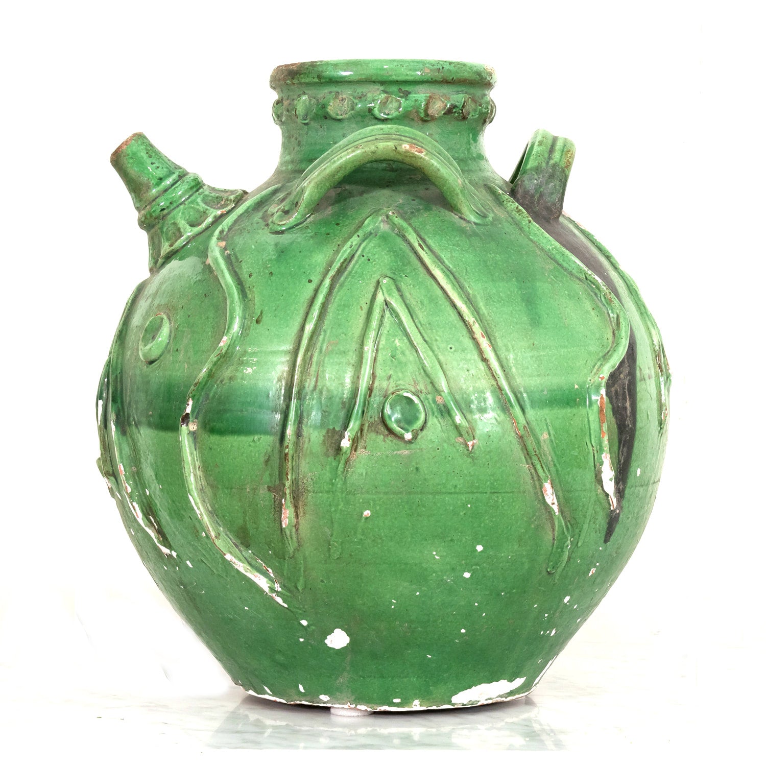 Exceptional and Rare Early 19th Century French Glazed Terracotta Walnut Oil Jug