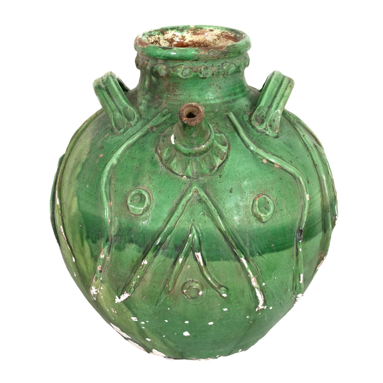 Exceptional and Rare Early 19th Century French Glazed Terracotta Walnut Oil Jug