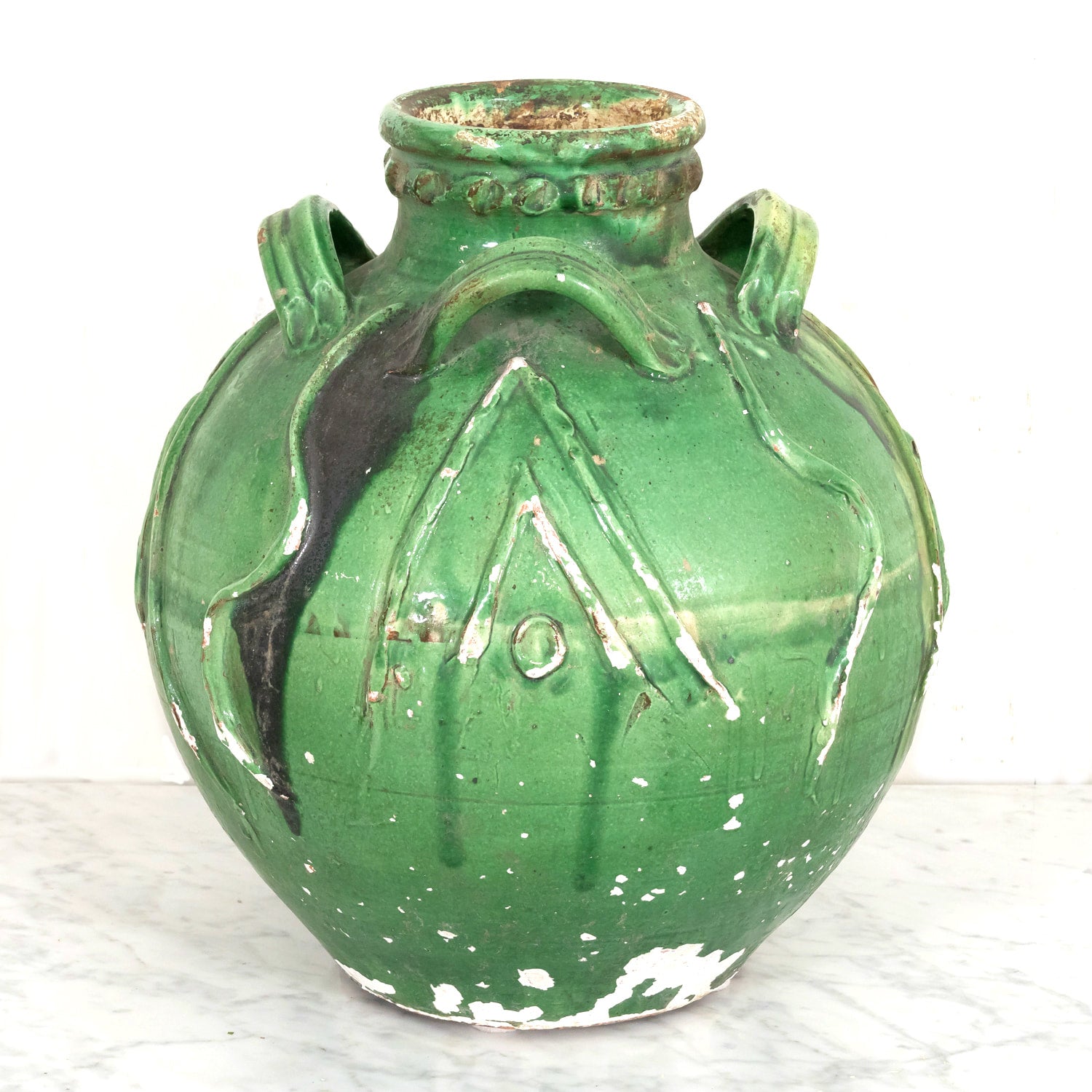 Exceptional and Rare Early 19th Century French Glazed Terracotta Walnut Oil Jug