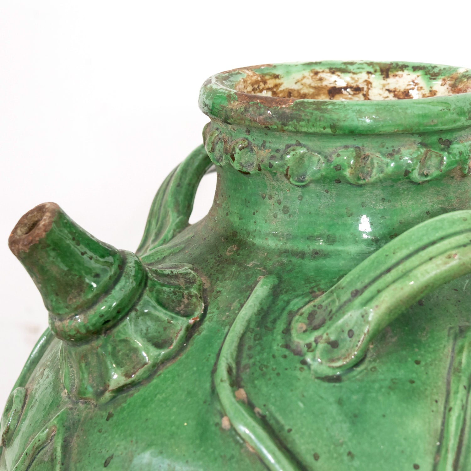 Exceptional and Rare Early 19th Century French Glazed Terracotta Walnut Oil Jug