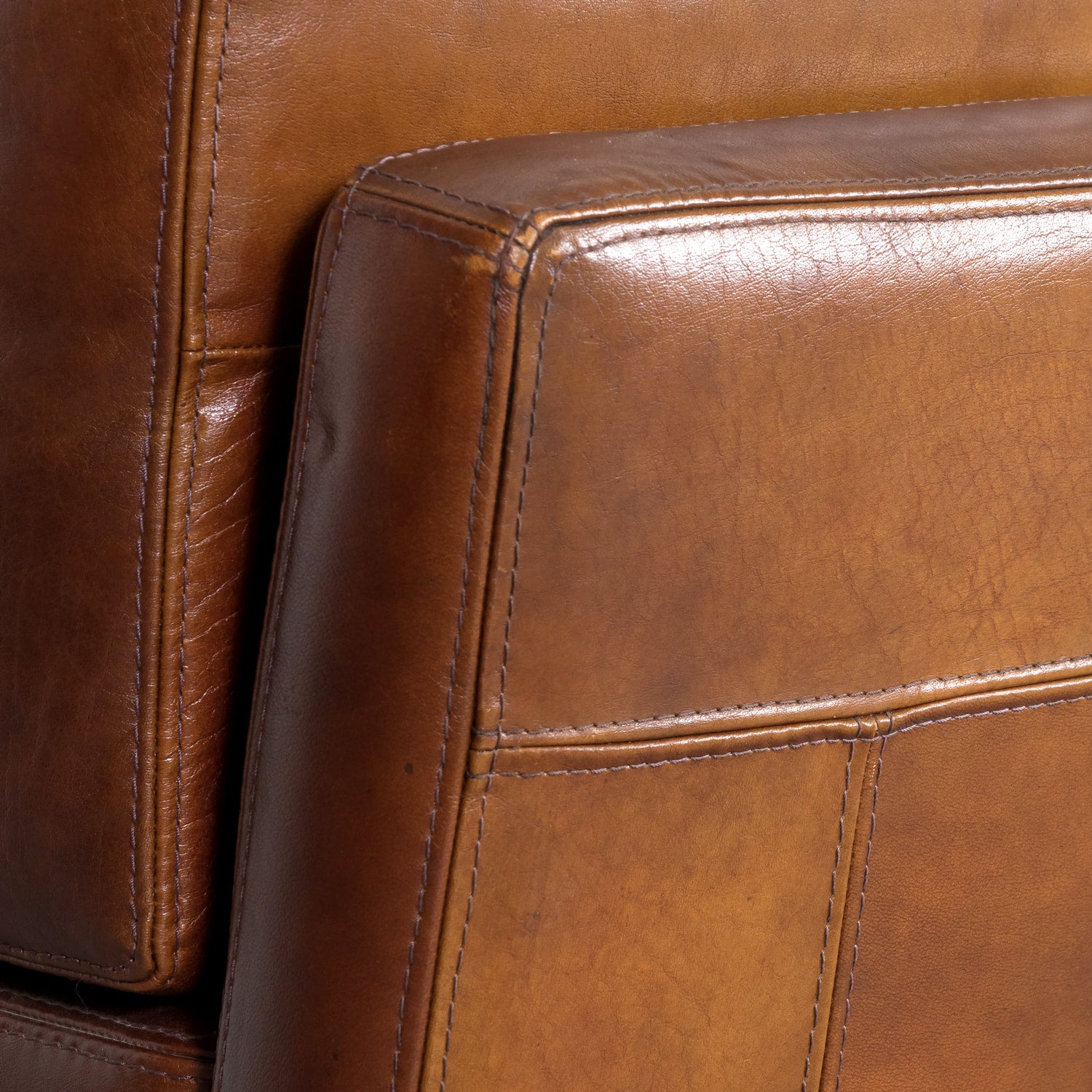 1970s Pair of French Mid-Century Modern Oversized Cognac Leather Armchairs or Lounge Chairs