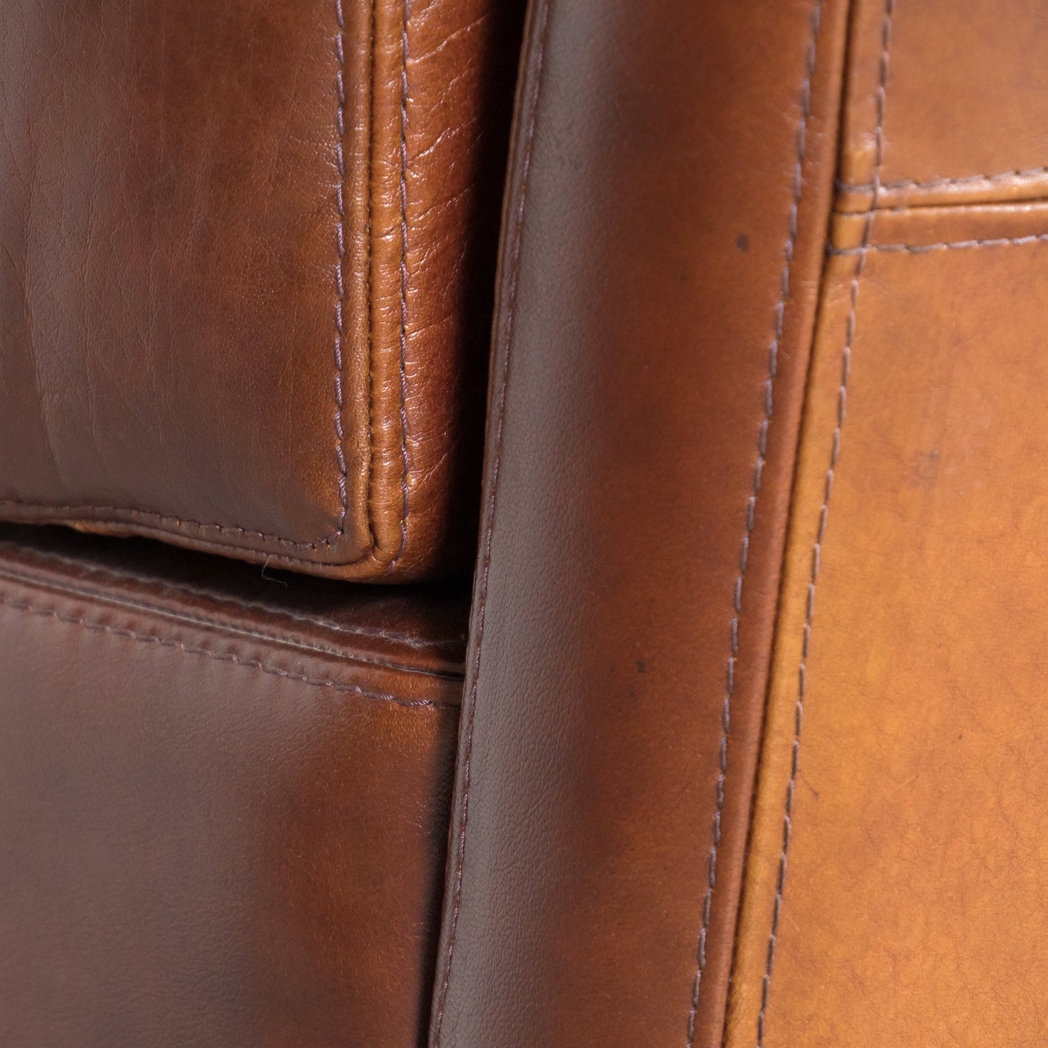 1970s Pair of French Mid-Century Modern Oversized Cognac Leather Armchairs or Lounge Chairs