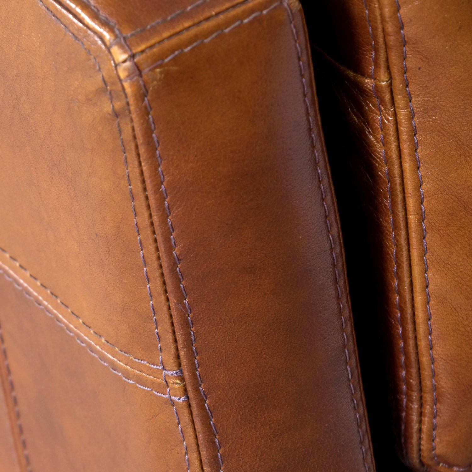 1970s Pair of French Mid-Century Modern Oversized Cognac Leather Armchairs or Lounge Chairs