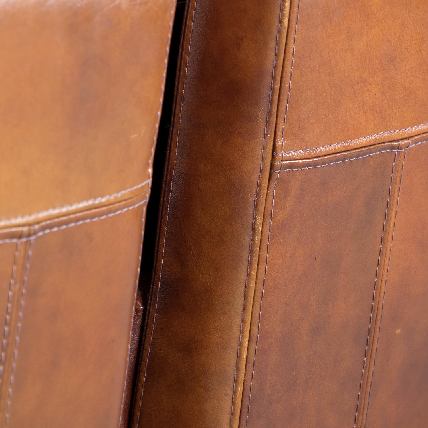 1970s Pair of French Mid-Century Modern Oversized Cognac Leather Armchairs or Lounge Chairs