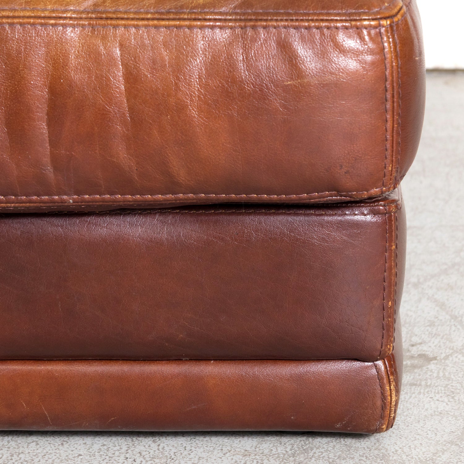 1970s Pair of French Mid-Century Modern Oversized Cognac Leather Armchairs or Lounge Chairs