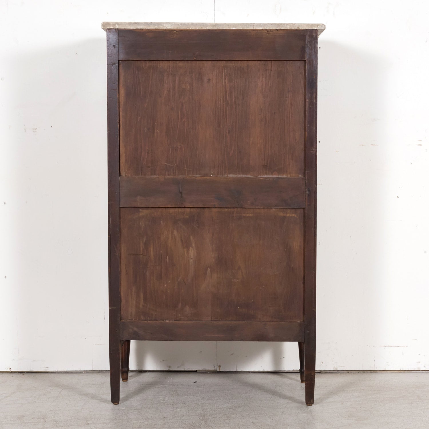 Early 19th Century French Louis XVI Style Tall Mahogany Gentleman's Chest of Drawers or Chiffoniere with Marble Top