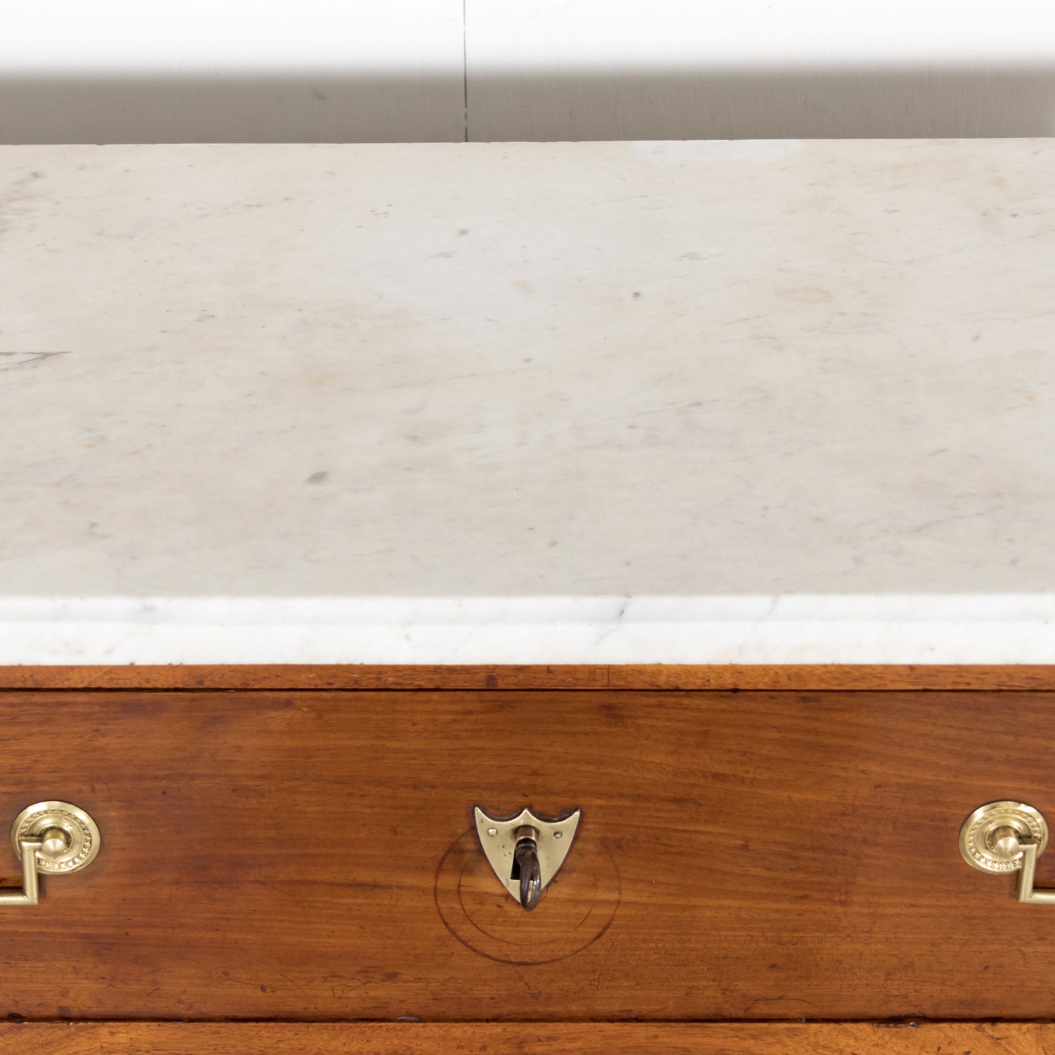 Early 19th Century French Louis XVI Style Tall Mahogany Gentleman's Chest of Drawers or Chiffoniere with Marble Top