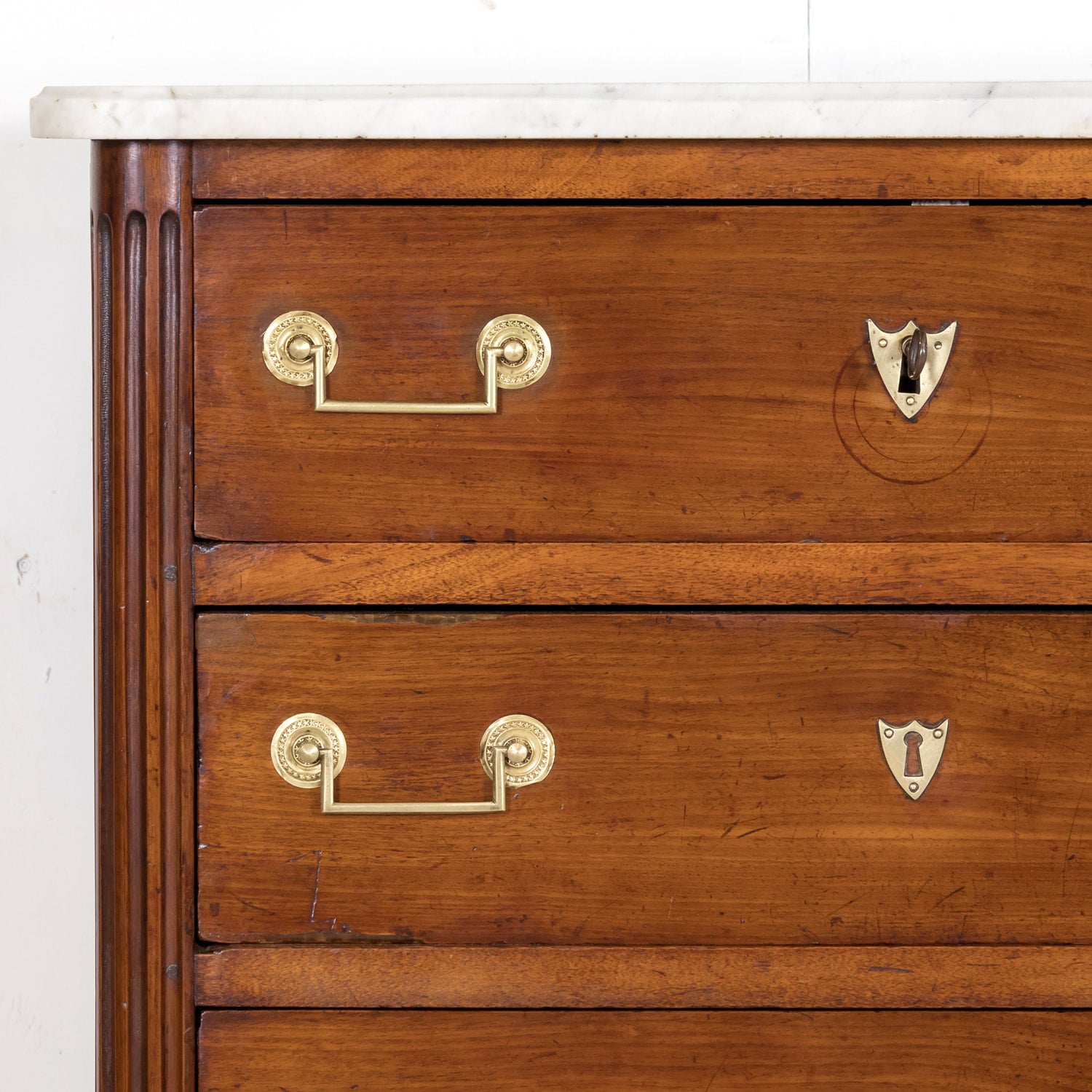 Early 19th Century French Louis XVI Style Tall Mahogany Gentleman's Chest of Drawers or Chiffoniere with Marble Top