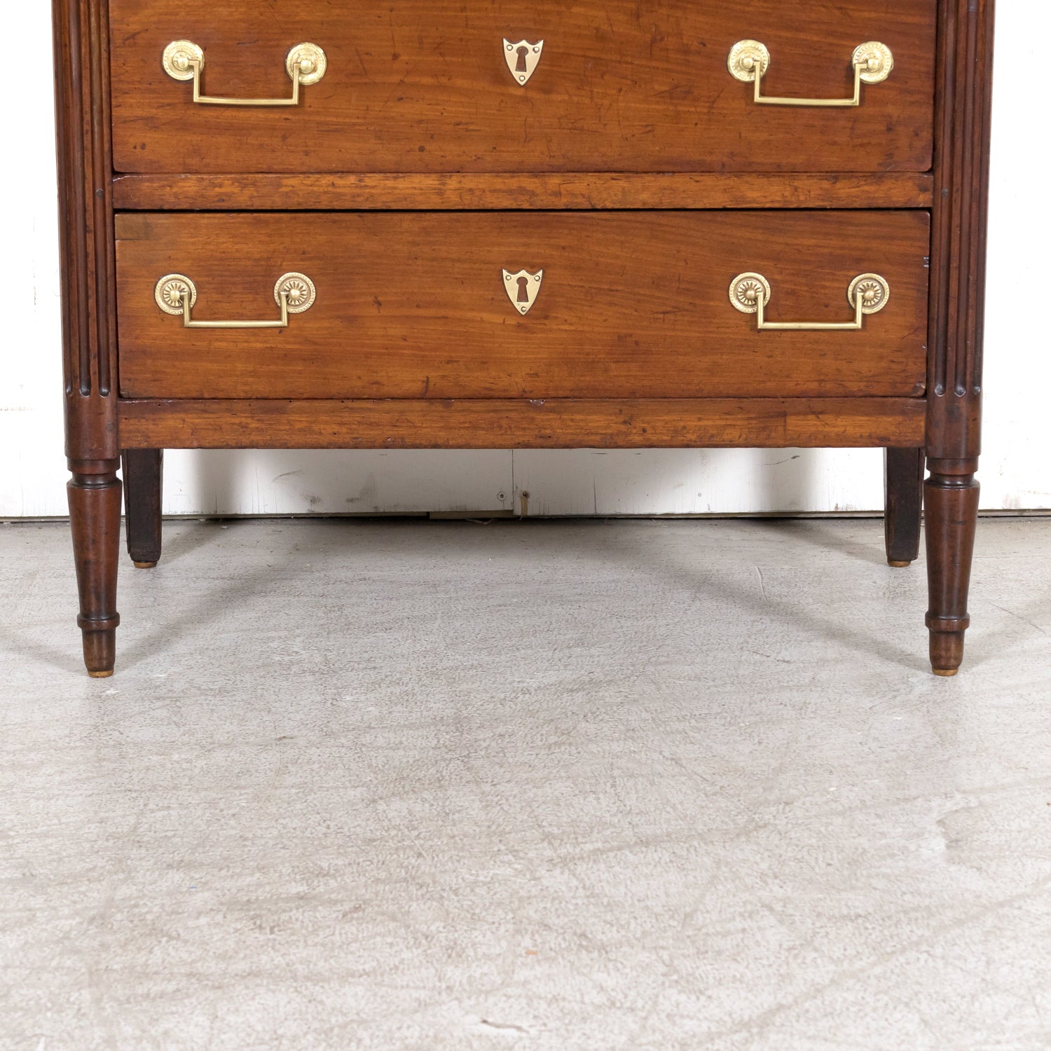 Early 19th Century French Louis XVI Style Tall Mahogany Gentleman's Chest of Drawers or Chiffoniere with Marble Top