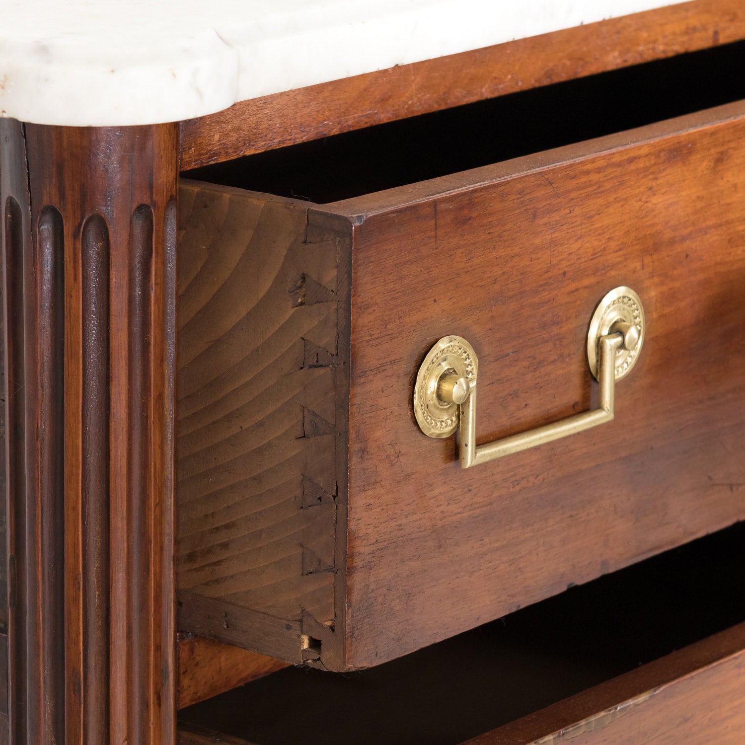 Early 19th Century French Louis XVI Style Tall Mahogany Gentleman's Chest of Drawers or Chiffoniere with Marble Top