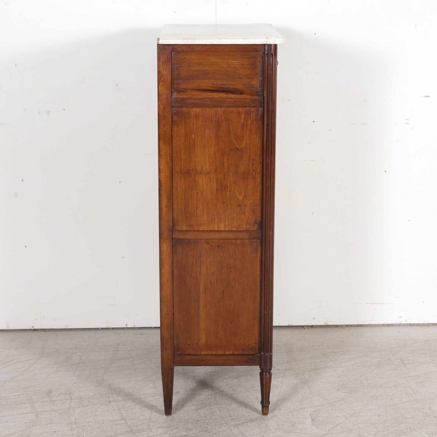 Early 19th Century French Louis XVI Style Tall Mahogany Gentleman's Chest of Drawers or Chiffoniere with Marble Top