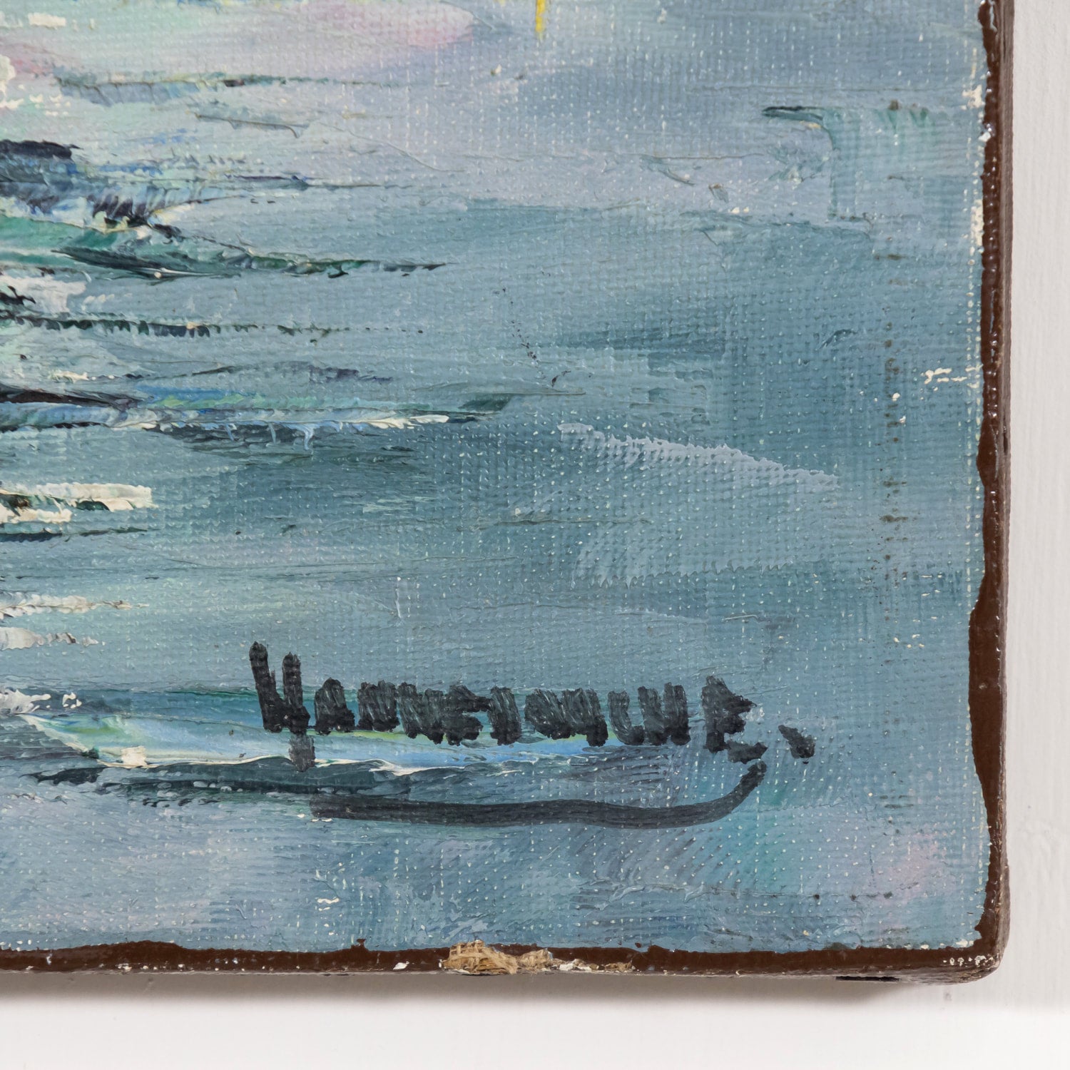 Small Oil on Canvas French Seascape Painting Fishing Boats and Calanques