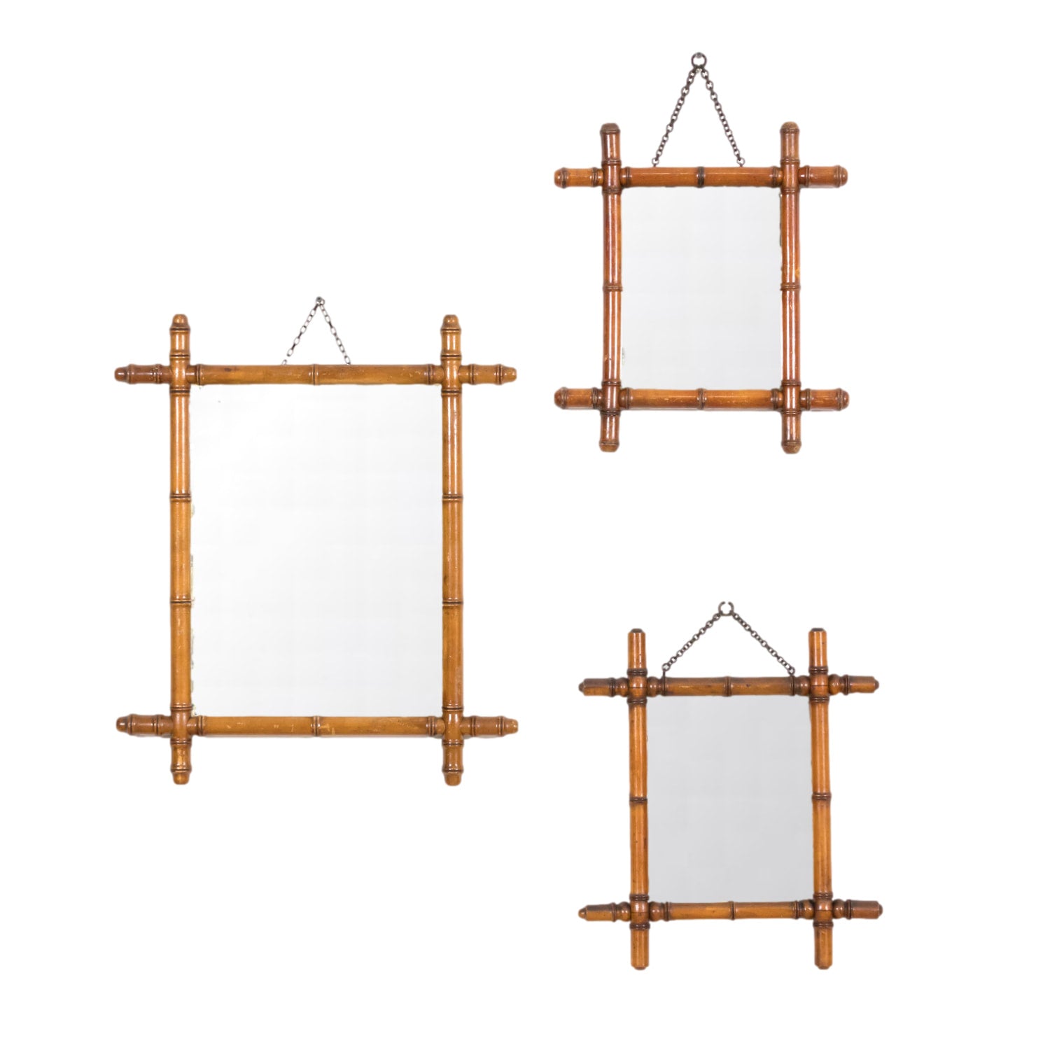 19th to 20th Century Carved French Faux Bamboo Mirrors