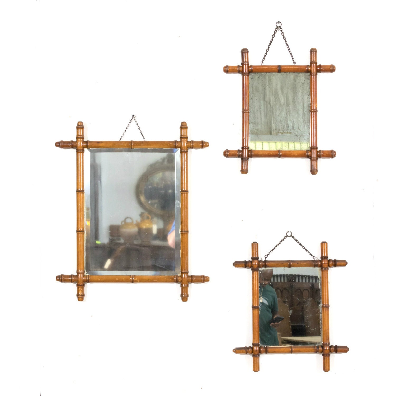 19th to 20th Century Carved French Faux Bamboo Mirrors