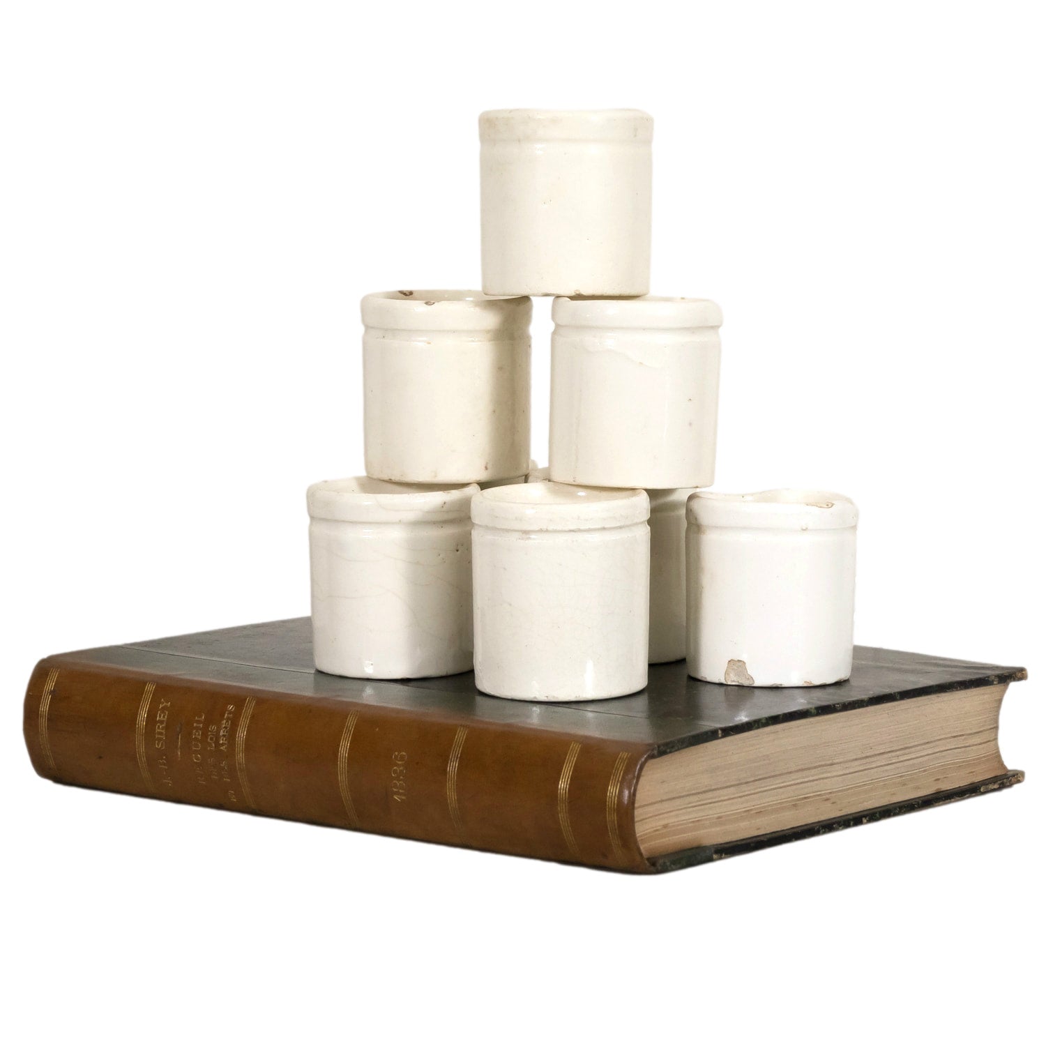 Small 19th Century Antique French Ironstone Preserving Pots or Pots à Confiture