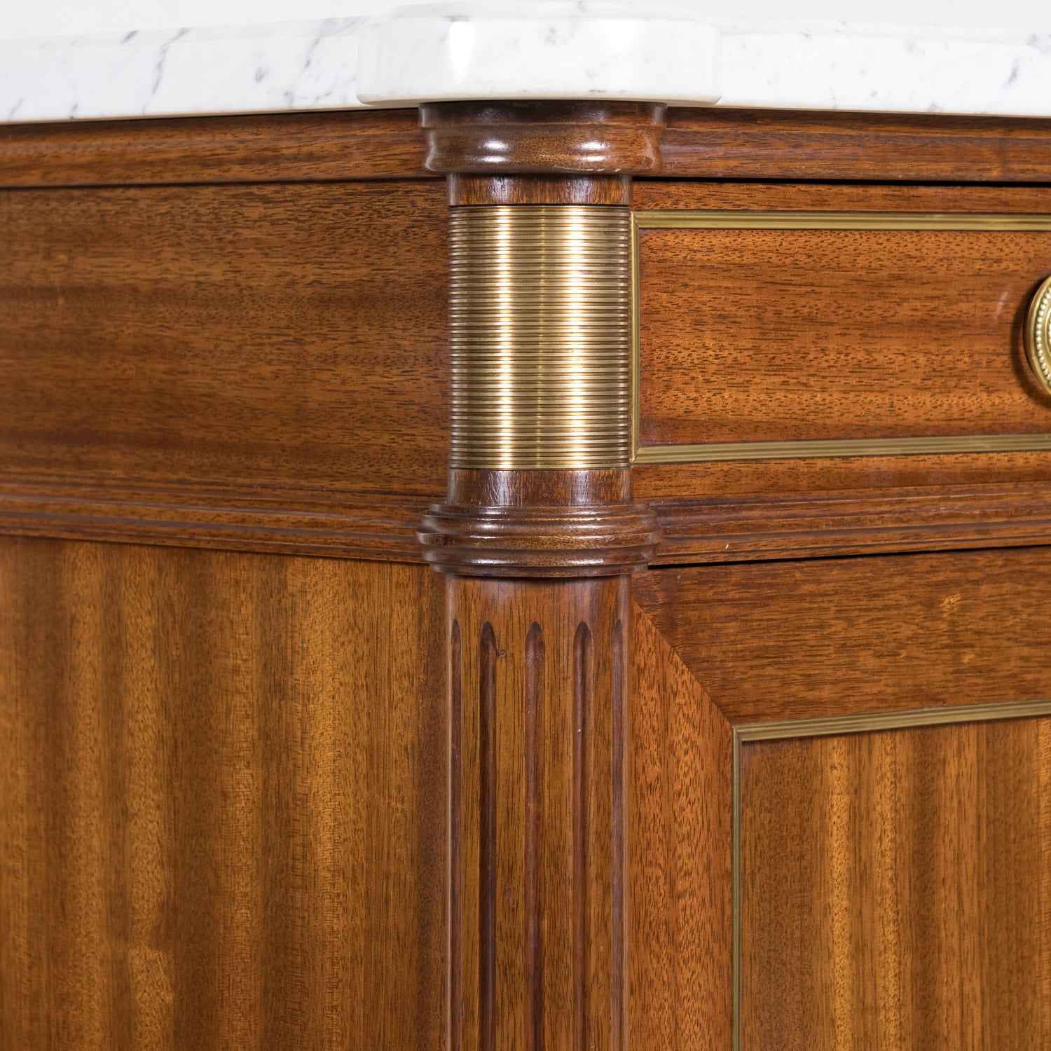 Early 20th Century Antique French Louis XVI Style Mahogany Enfilade Buffet with Carrara Marble Top