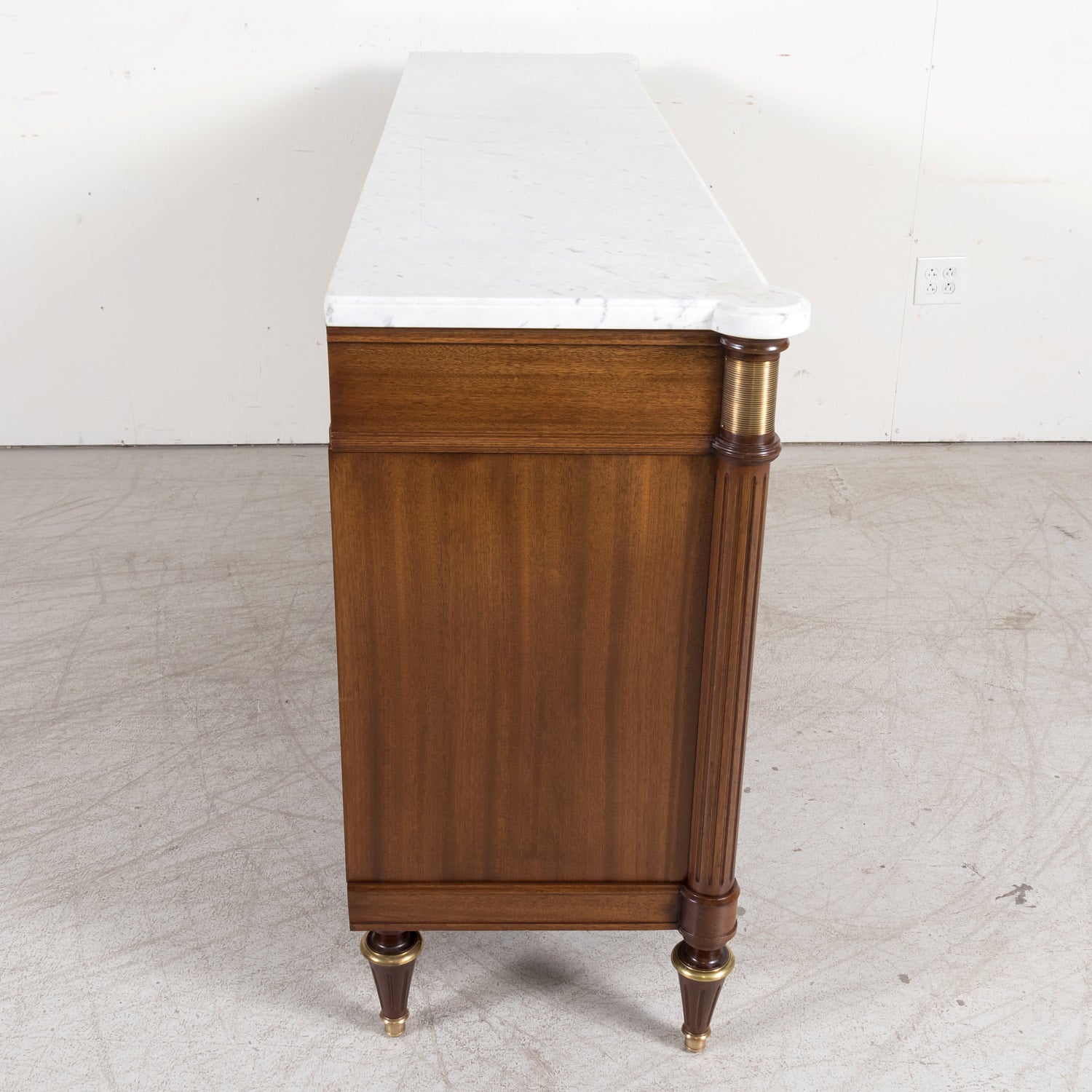 Early 20th Century Antique French Louis XVI Style Mahogany Enfilade Buffet with Carrara Marble Top