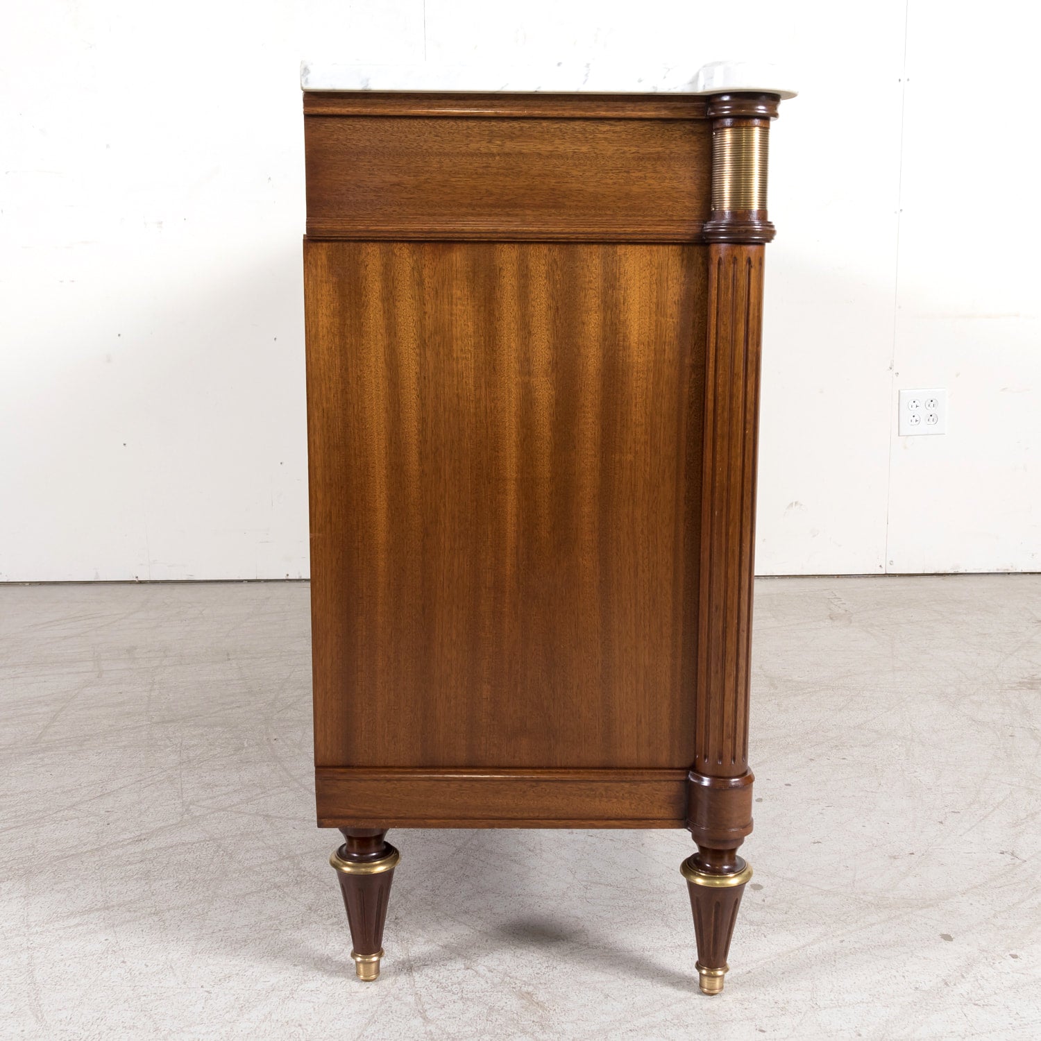 Early 20th Century Antique French Louis XVI Style Mahogany Enfilade Buffet with Carrara Marble Top