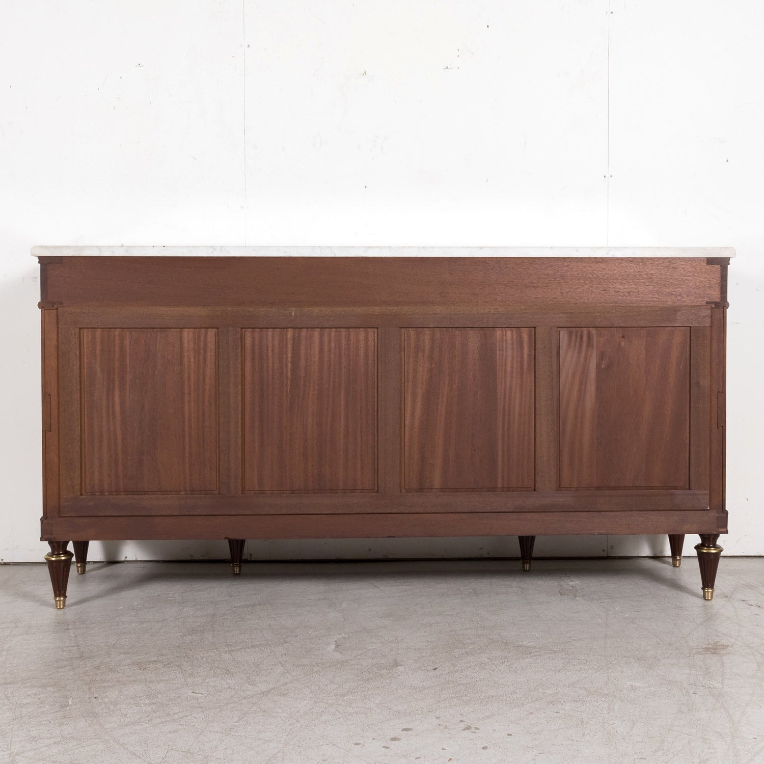 Early 20th Century Antique French Louis XVI Style Mahogany Enfilade Buffet with Carrara Marble Top