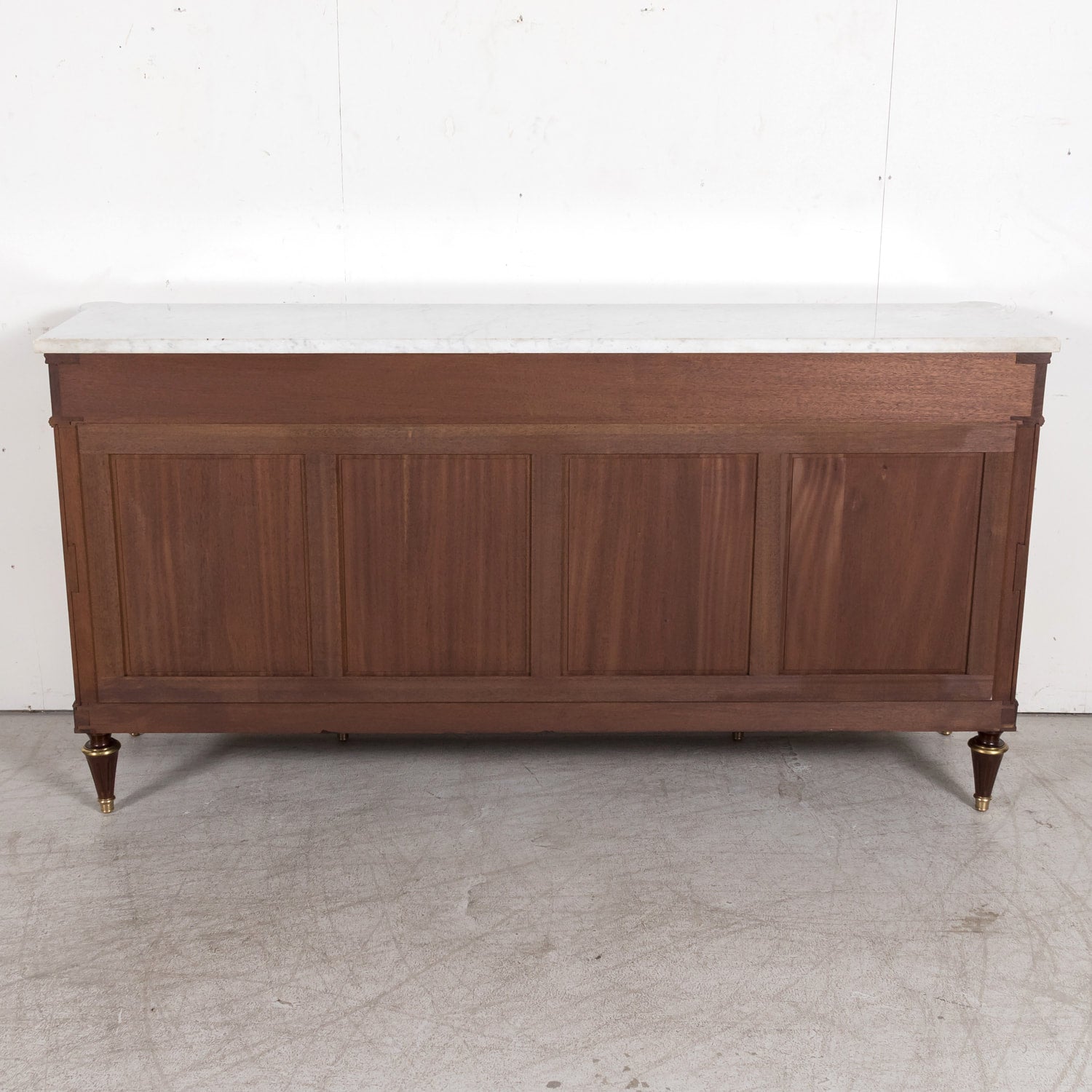 Early 20th Century Antique French Louis XVI Style Mahogany Enfilade Buffet with Carrara Marble Top