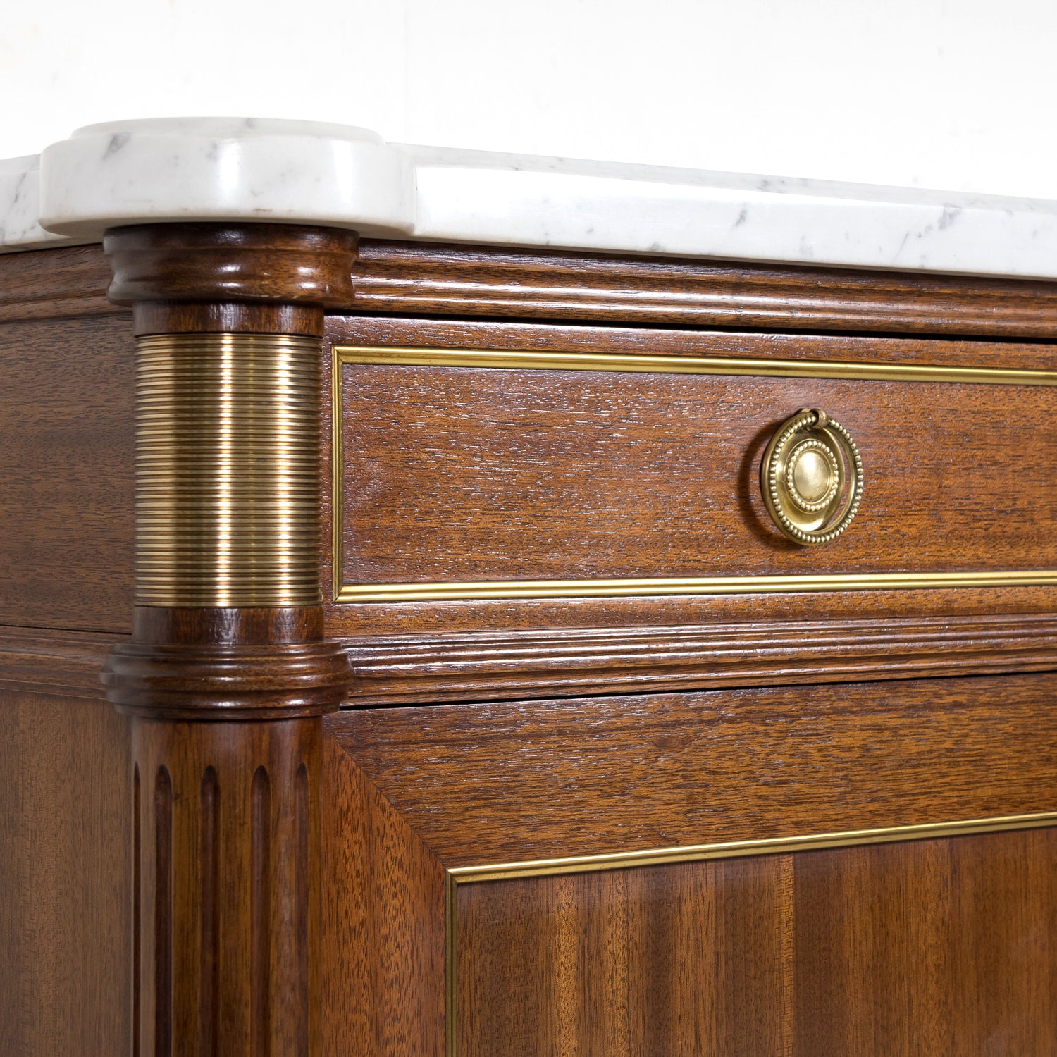Early 20th Century Antique French Louis XVI Style Mahogany Enfilade Buffet with Carrara Marble Top