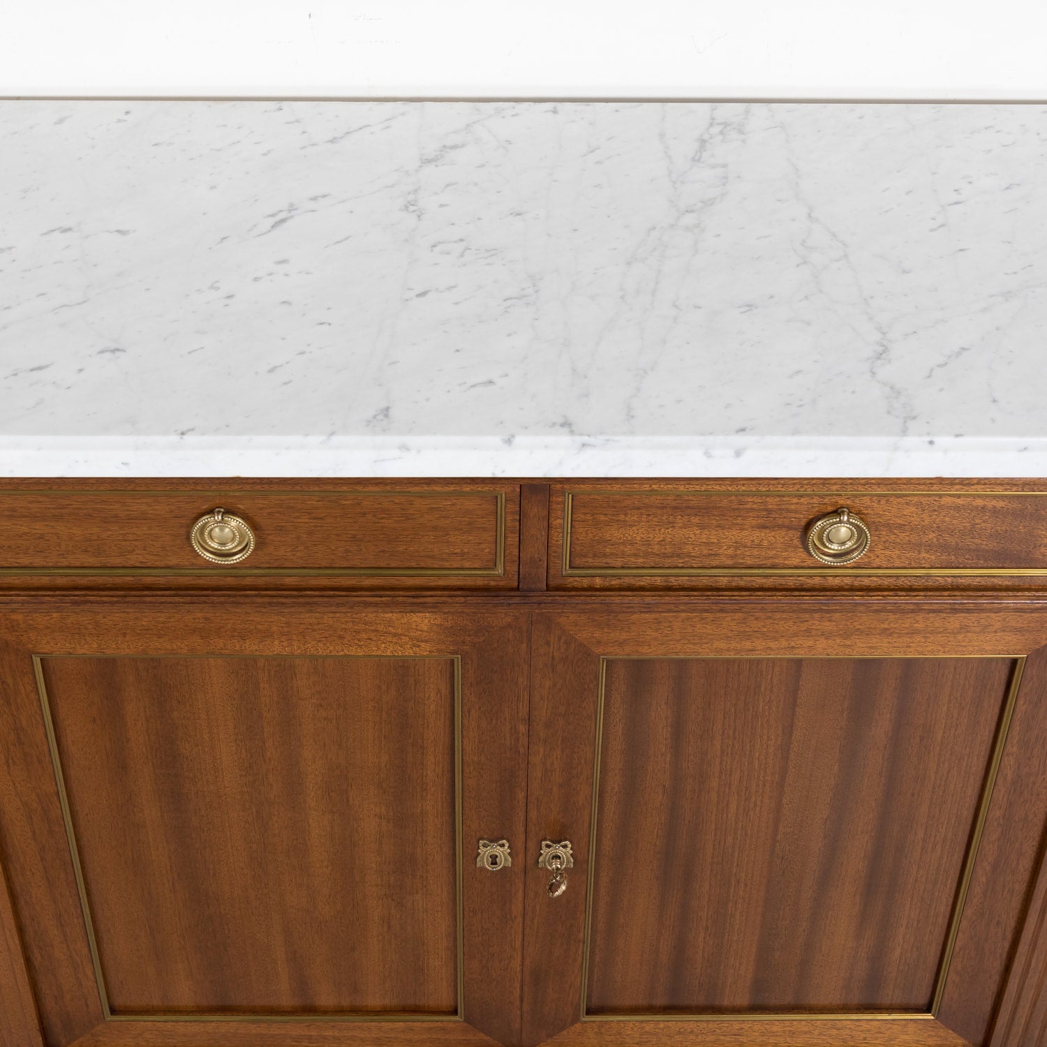 Early 20th Century Antique French Louis XVI Style Mahogany Enfilade Buffet with Carrara Marble Top