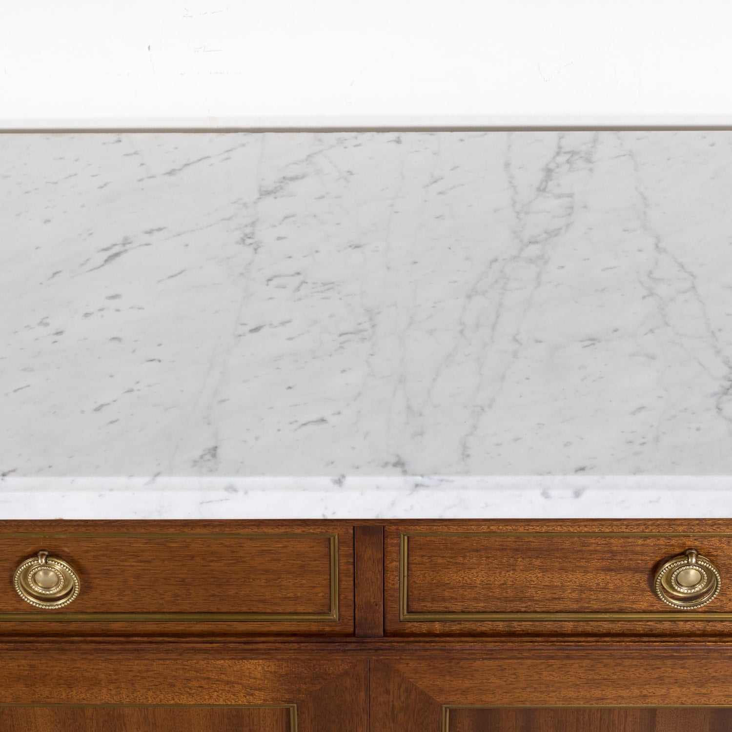 Early 20th Century Antique French Louis XVI Style Mahogany Enfilade Buffet with Carrara Marble Top