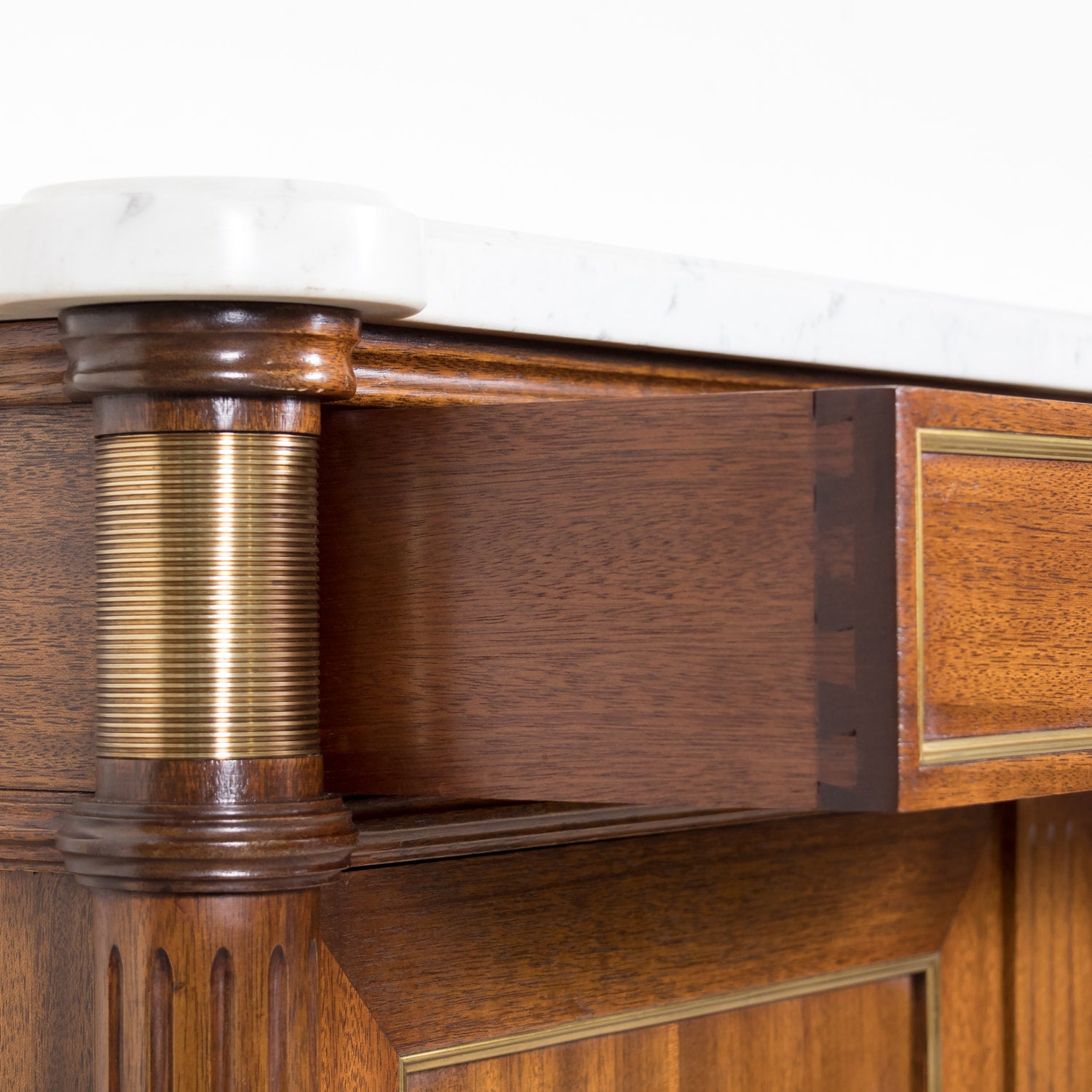 Early 20th Century Antique French Louis XVI Style Mahogany Enfilade Buffet with Carrara Marble Top