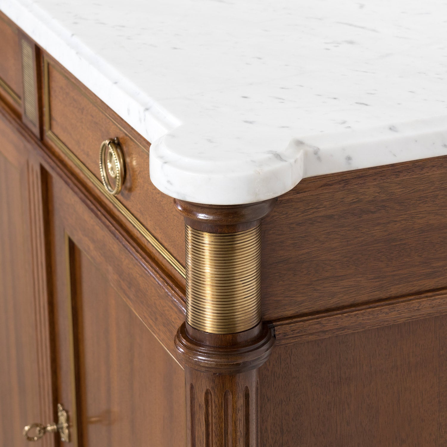 Early 20th Century Antique French Louis XVI Style Mahogany Enfilade Buffet with Carrara Marble Top