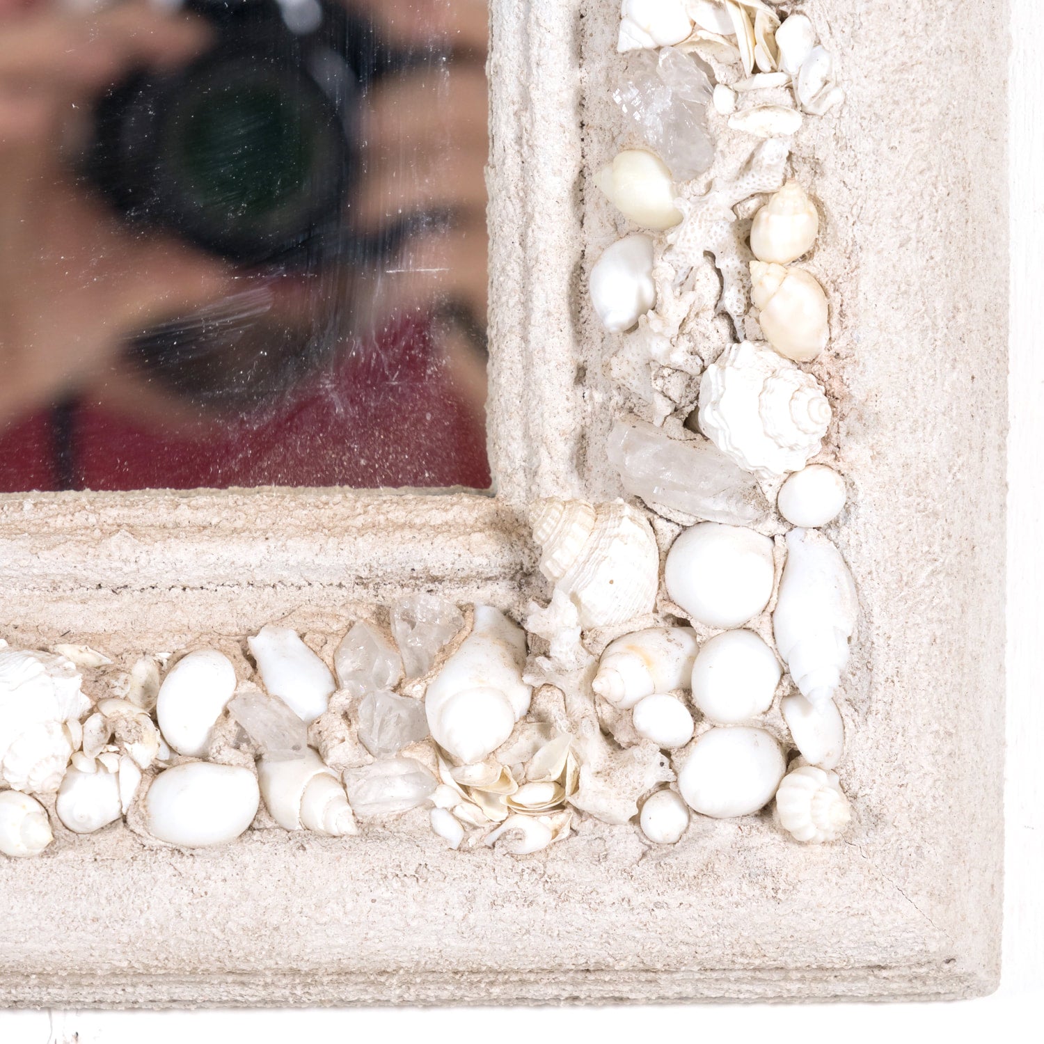 Large Louis Philippe Style Mirror Encrusted with Seashells, Sea Glass, and Coral