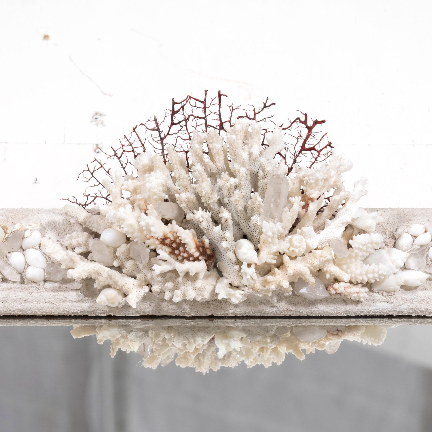 Large Louis Philippe Style Mirror Encrusted with Seashells, Sea Glass, and Coral