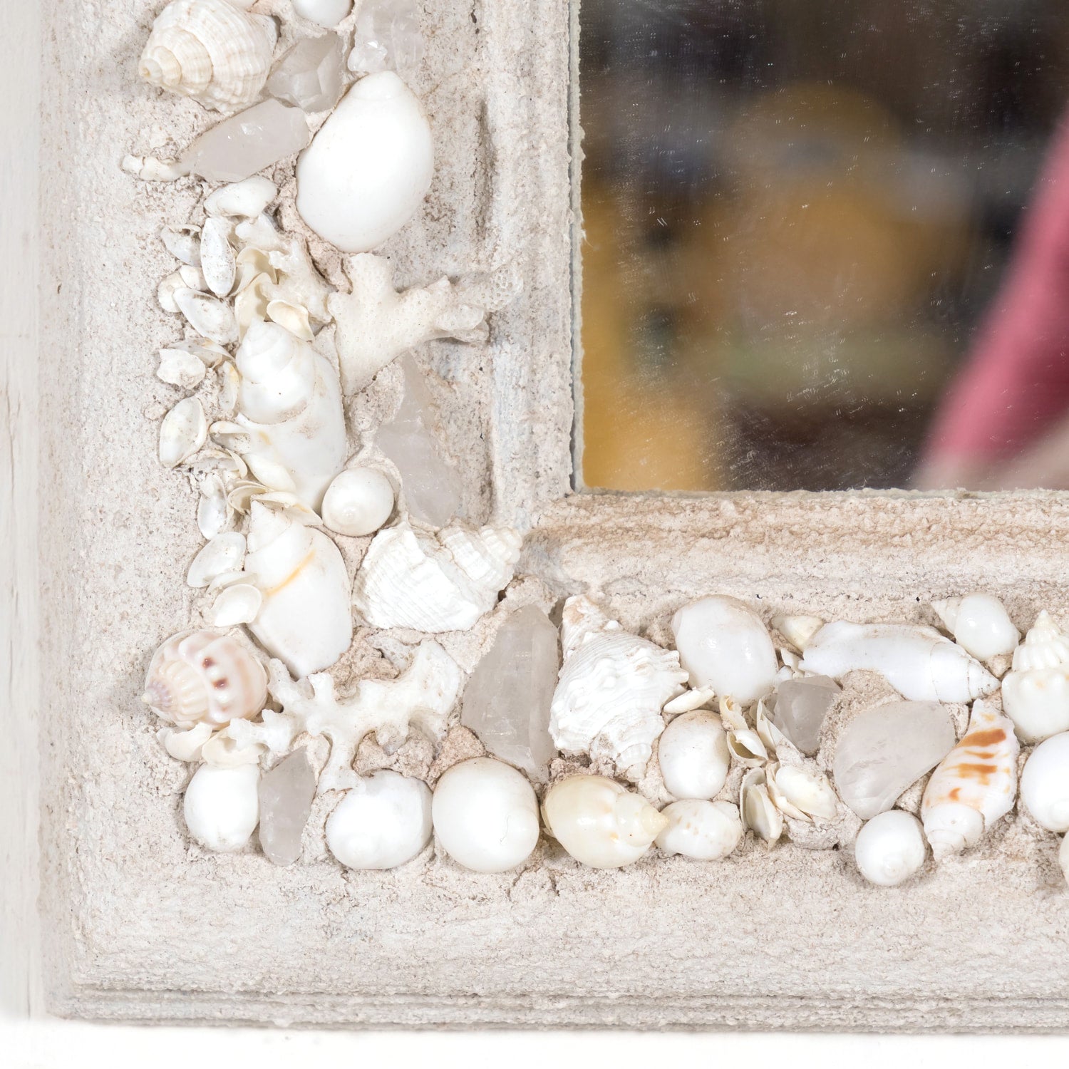 Large Louis Philippe Style Mirror Encrusted with Seashells, Sea Glass, and Coral