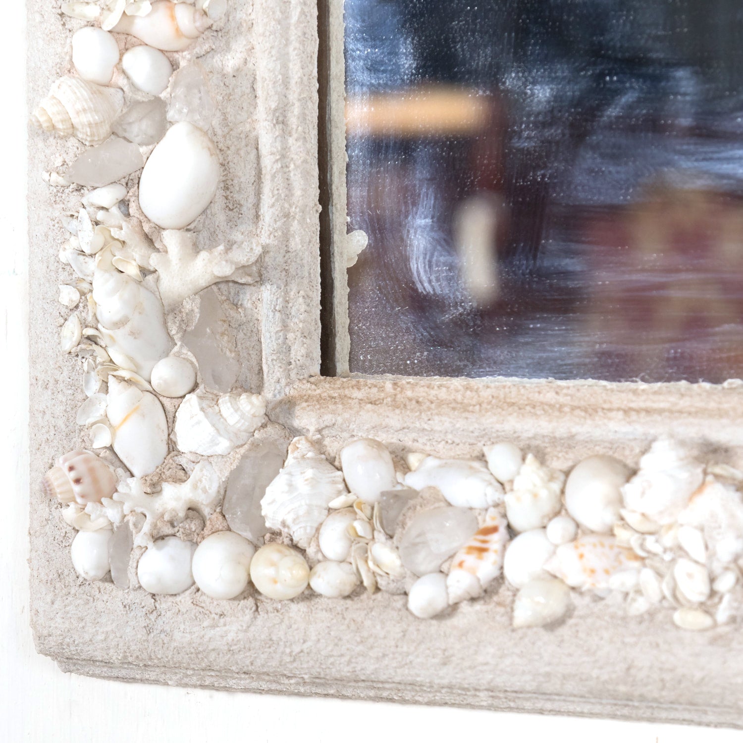 Large Louis Philippe Style Mirror Encrusted with Seashells, Sea Glass, and Coral
