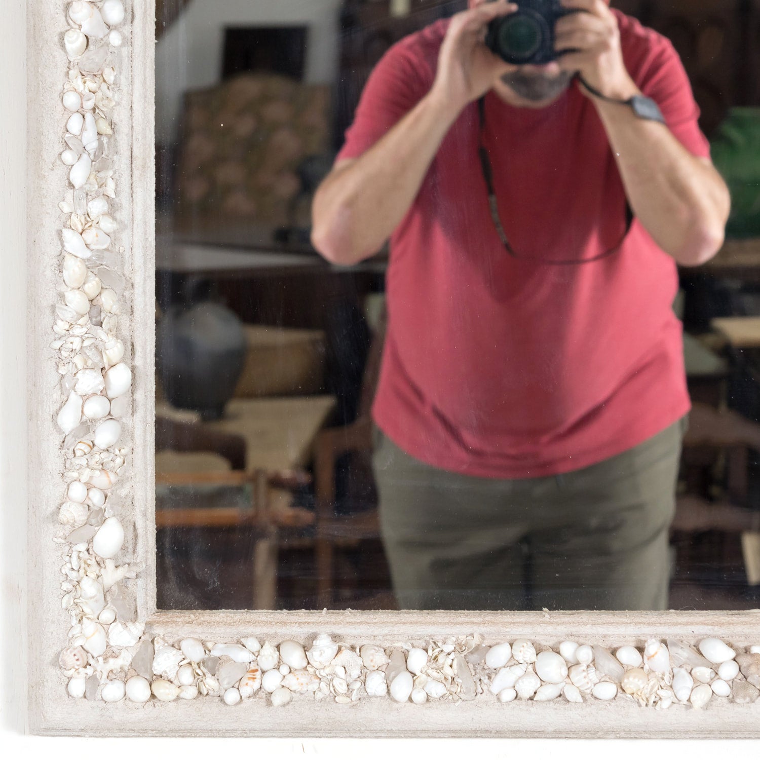 Large Louis Philippe Style Mirror Encrusted with Seashells, Sea Glass, and Coral