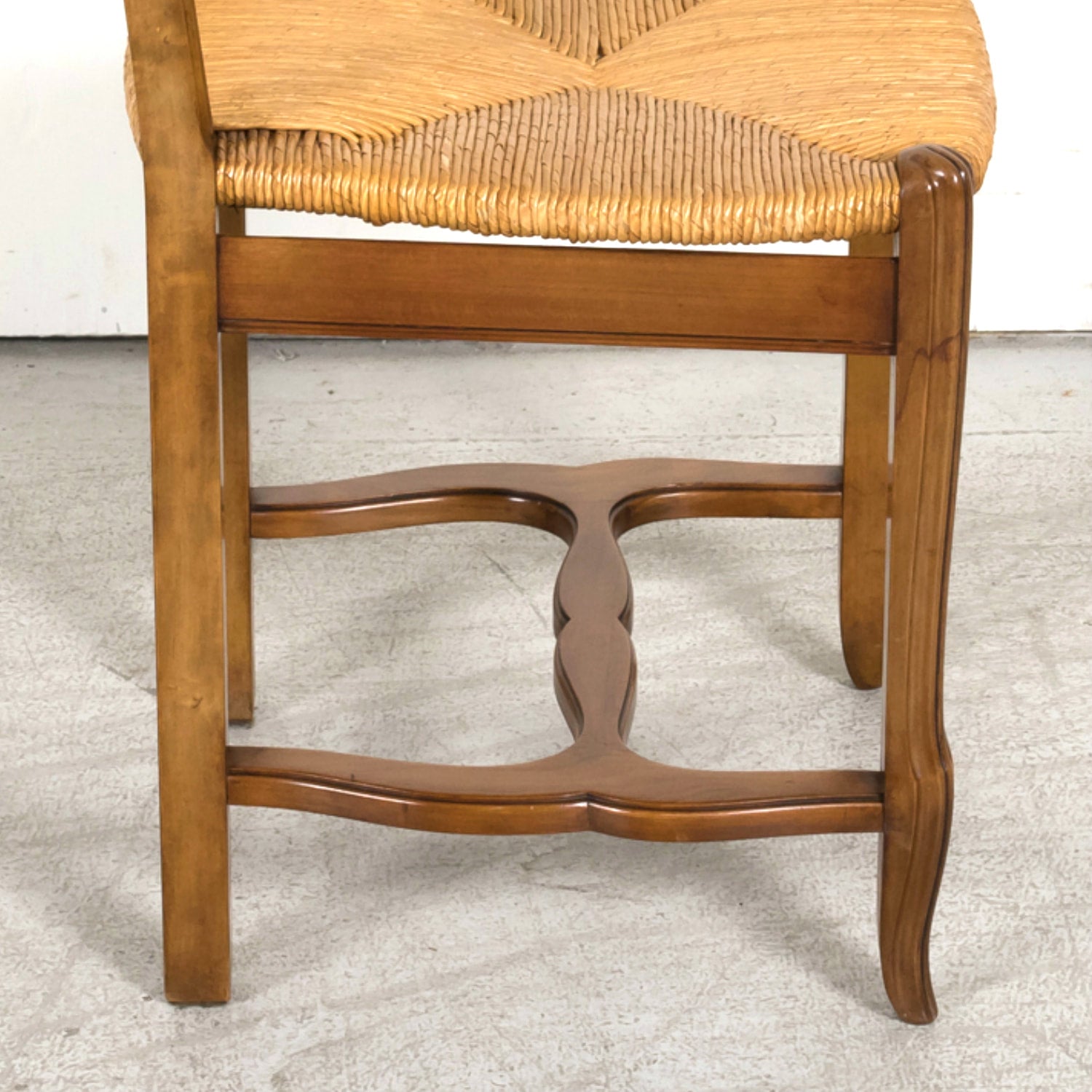 Set of Eight 19th Century Country French Louis XV Style Carved Walnut Dining Side Chairs with Rush Seats