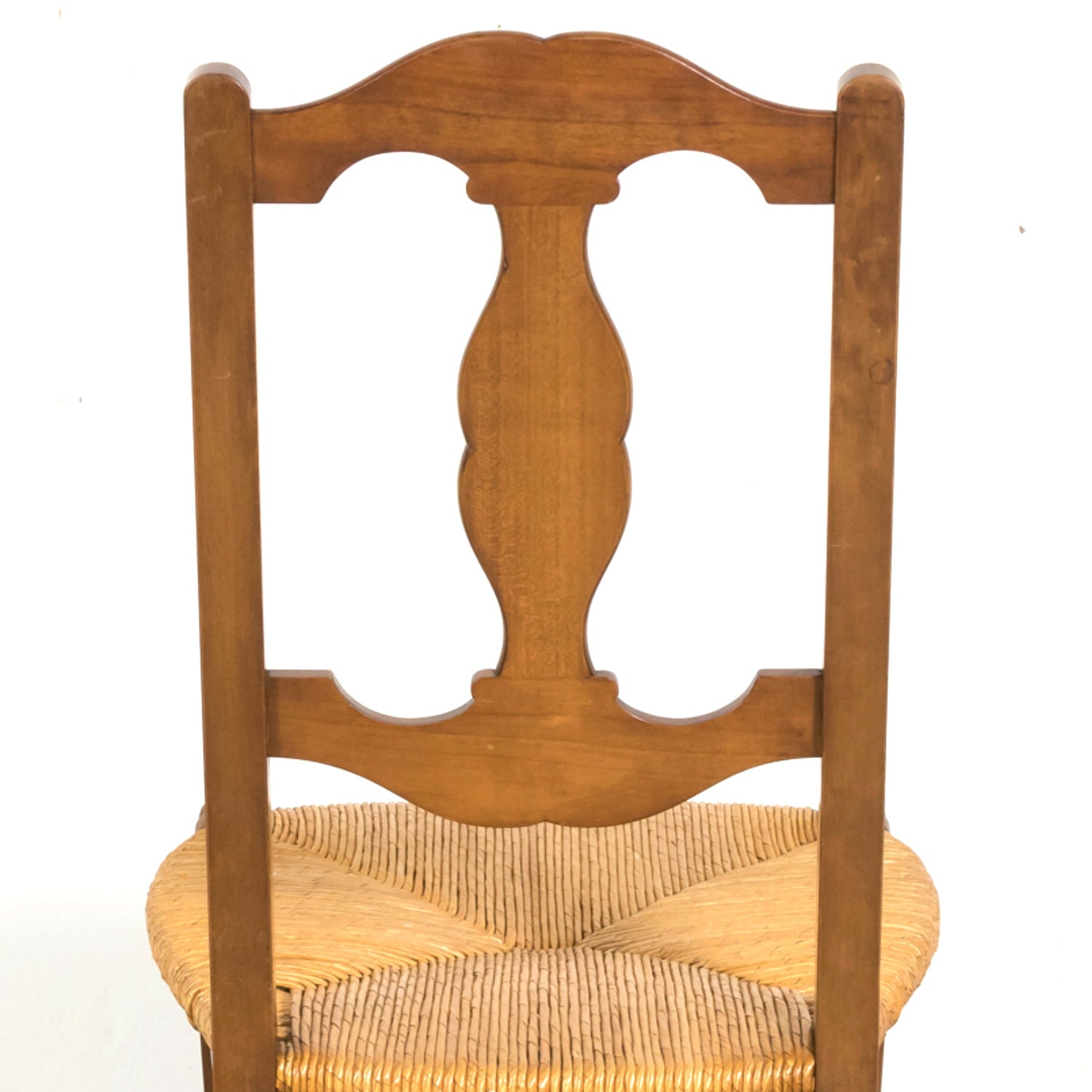 Set of Eight 19th Century Country French Louis XV Style Carved Walnut Dining Side Chairs with Rush Seats