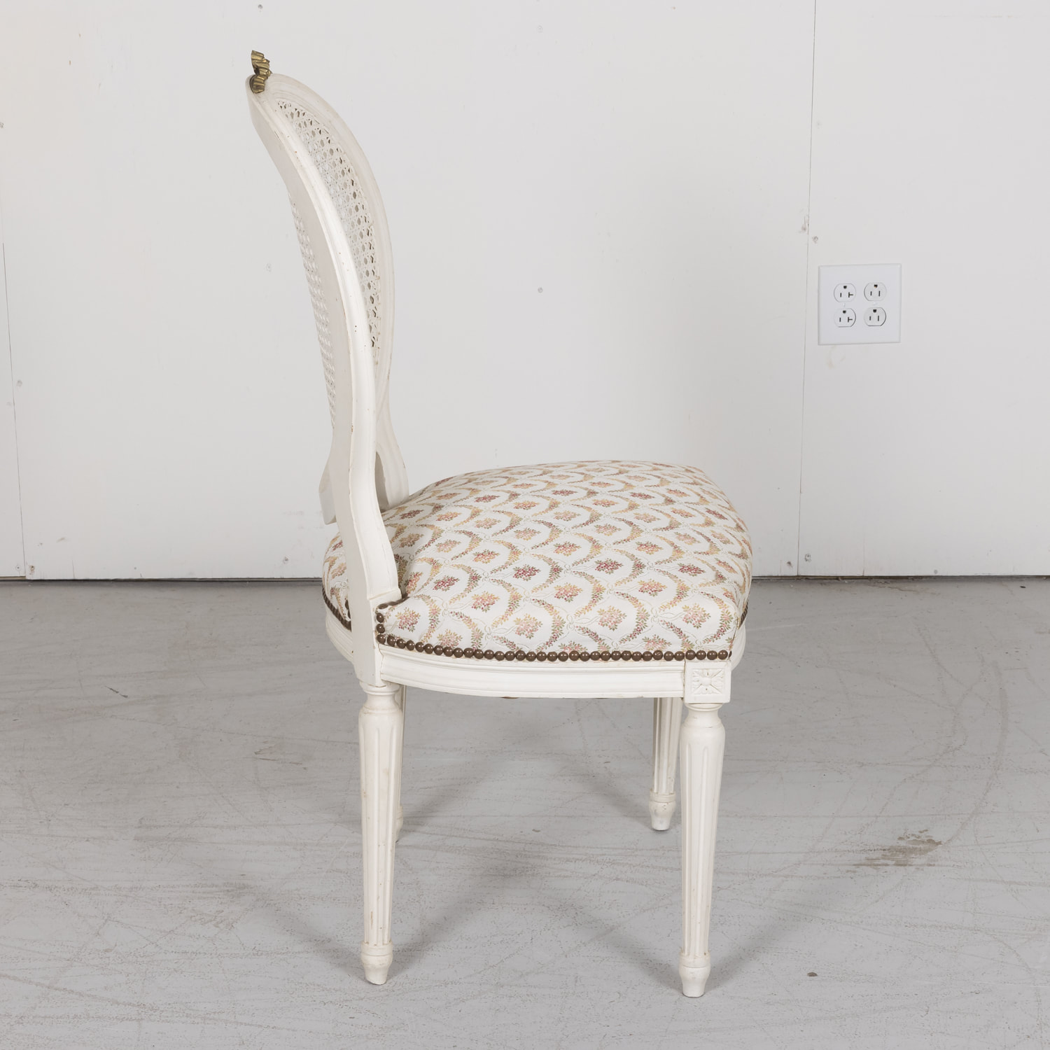 Louis XVI Style Painted Accent Cane Chair W/ Custom Down Floral Cushion
